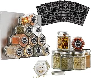 Art Secret 16-Pack Magnetic Hexagon Glass Spice Jars with 394pcs Labels,...