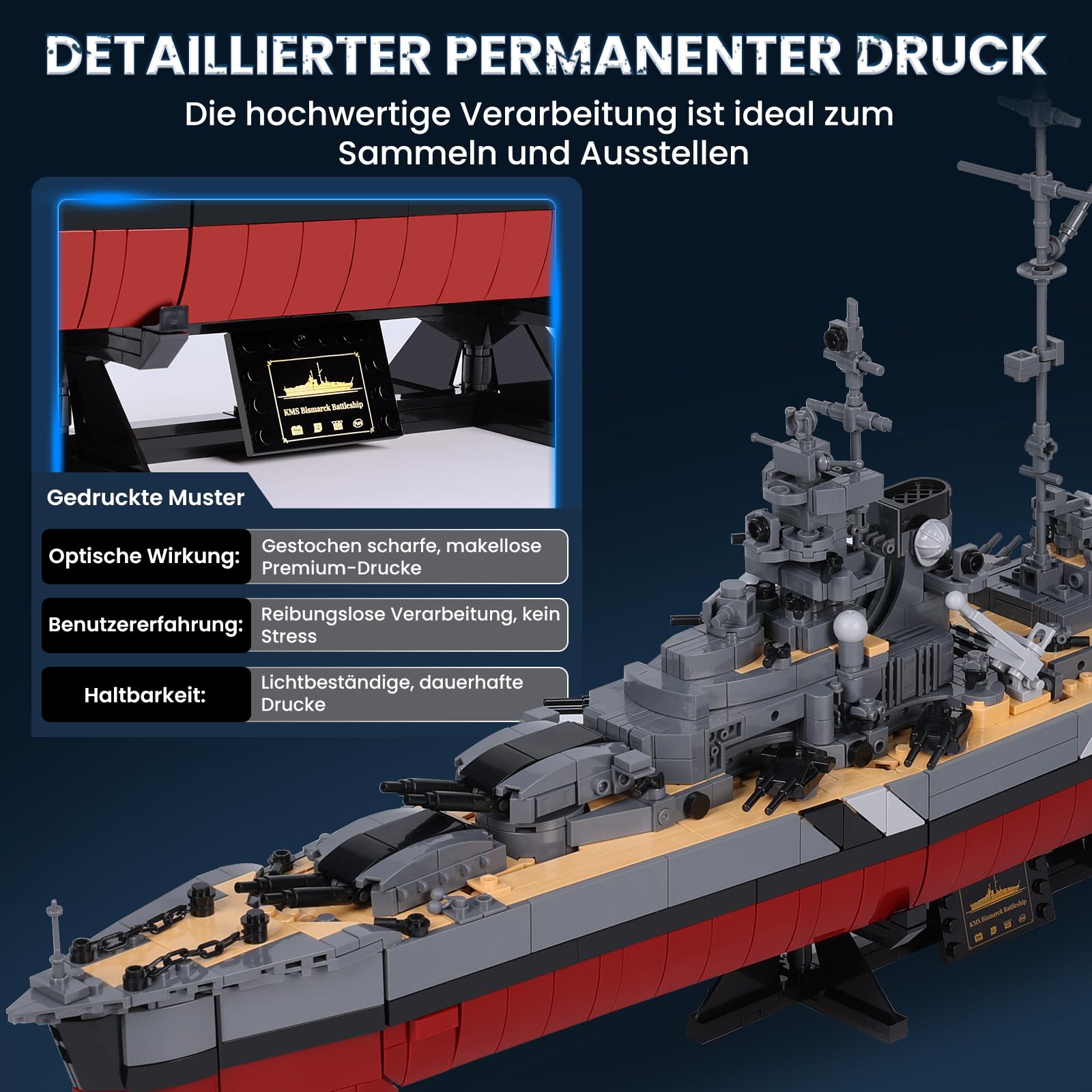 JMBricklayer Technik Bismarck Schlachtschiff Klemmbausteine Bausatz für Erwachsene, 2537 PCS WWII Militär MOC Kriegsschiff Modell 60015, Deko für Zuhause & Büro, Geschenk für Jungen & Männer 14+