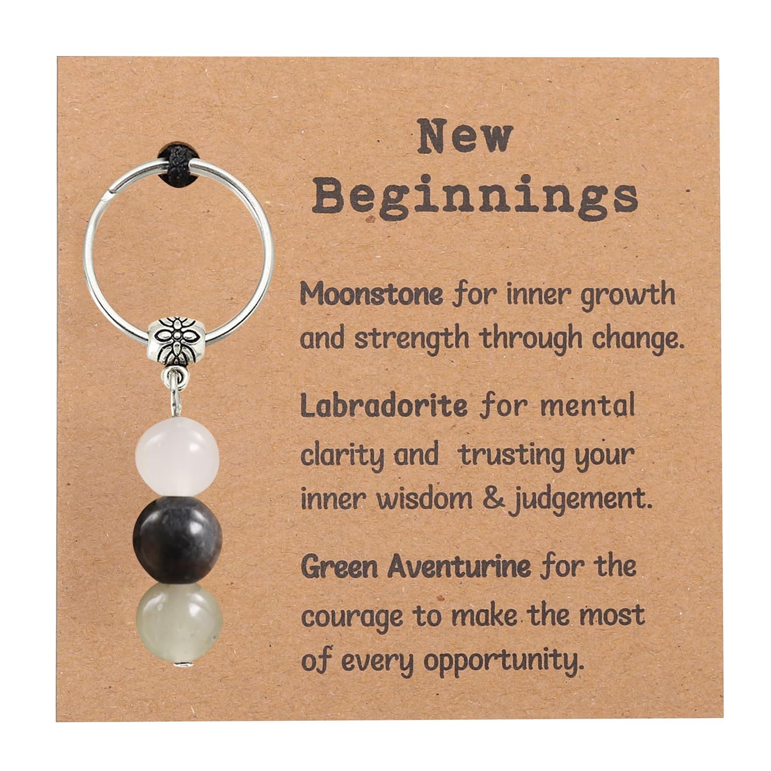 VNIDJGB New Beginnings Gift,Inspirational Newly Job Gifts for Women,Crystal Keychain New Beginnings,Card Moonstone Crystal Keychain,Gifts for Encouragement Family,Inspirational Friends