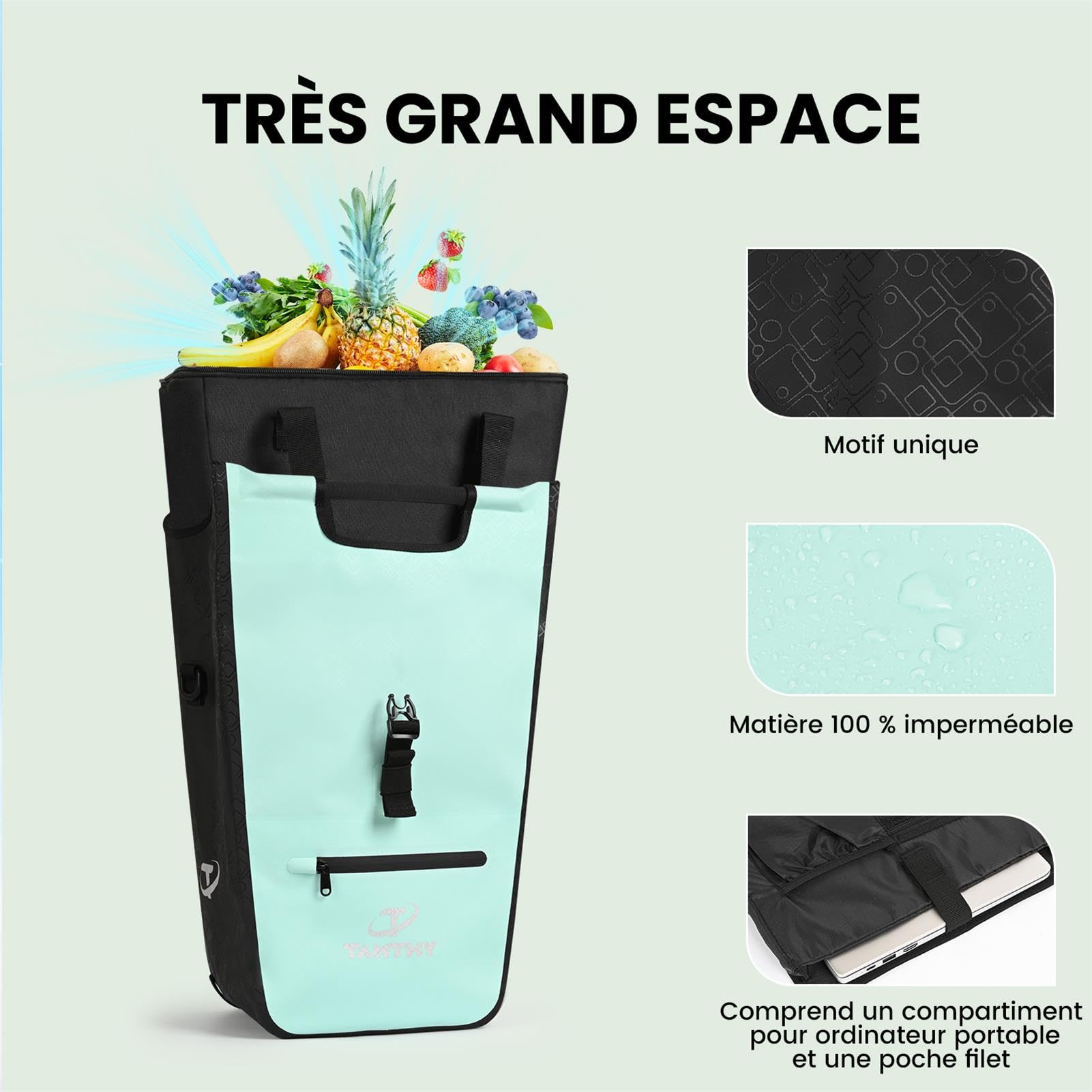 Sacoche Velo Porte Bagage Arriere avec Insert Réfrigérant Amovible, 3 in 1 Sac Velo, Sacoche à Bandoulière & Sacoches de Transport pour Shopping, VTT Outdoor, Sport (22-28 L)