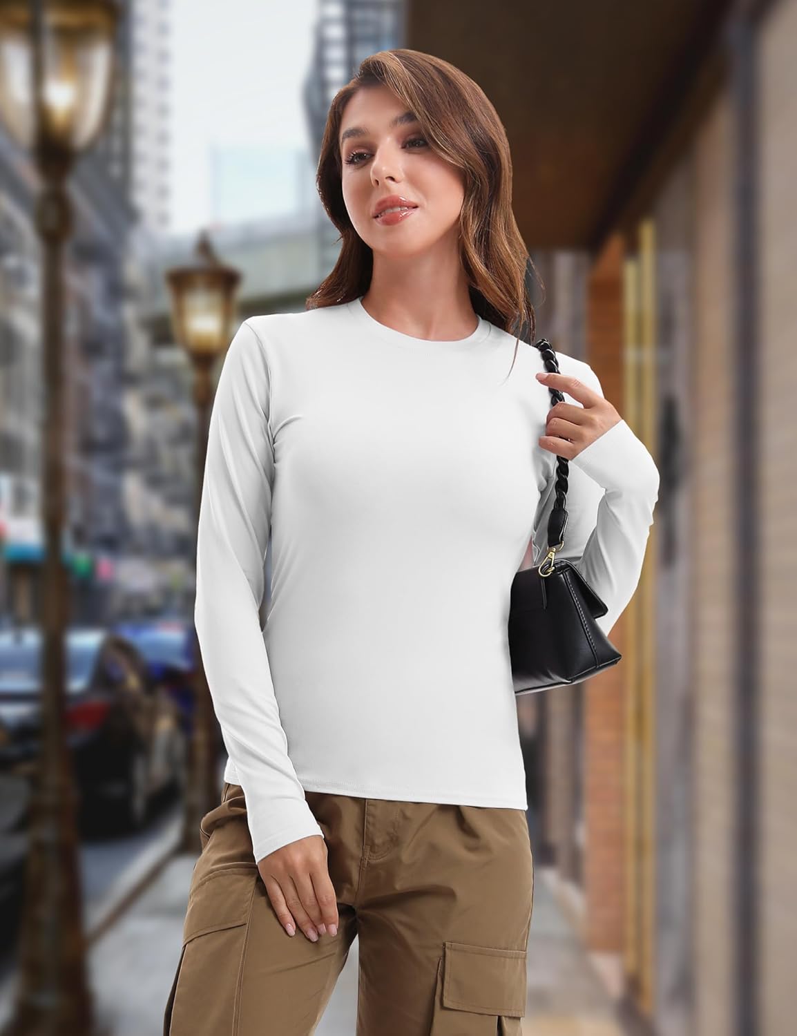 HOPLYNN 1/4 Pack Womens Long Sleeve Shirts Crew Neck Basic Compression Slim Fitted Workout Undershirts Baselayer Tops - Image 3