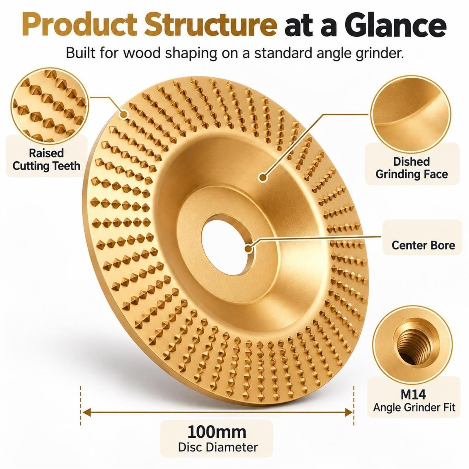 Disco de Carburo de Tungsteno para Tallar Madera, 100mm con Eje de 16/22mm