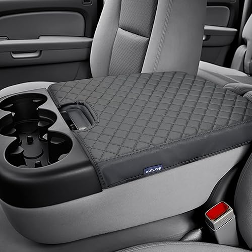 ISSYAUTO Funda de consola central compatible con Silverado Tahoe Sierra Yukon Suburban 2007-2013 Jump Seat Console Funda de cuero para reposabrazos