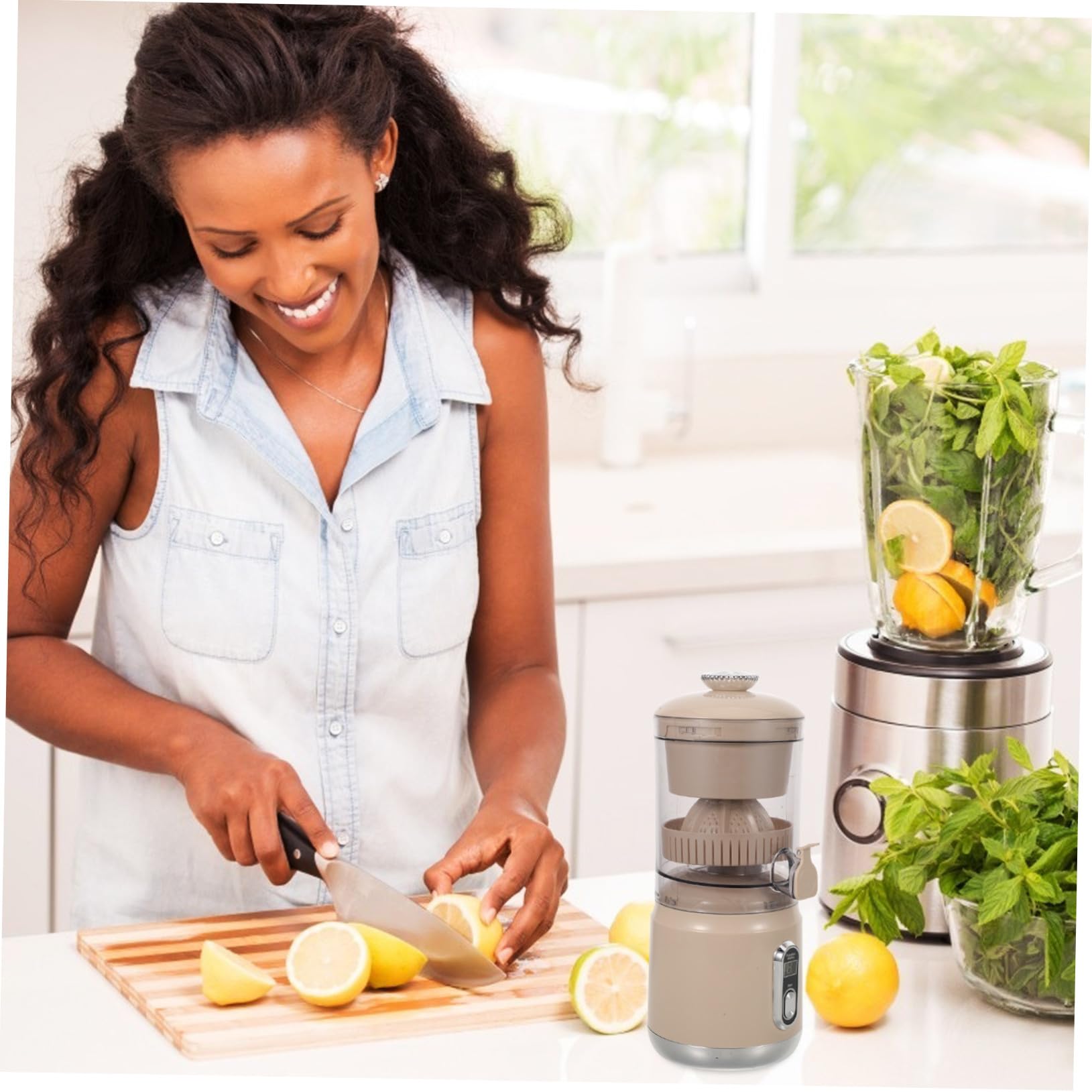PRETYZOOM Exprimidor de Cítricos Eléctrico de Exprimidor de Naranjas Automático Separador de Pulpa de Fruta Personal para Hacer Jugos de Frutas y Bebidas Saludables Casa