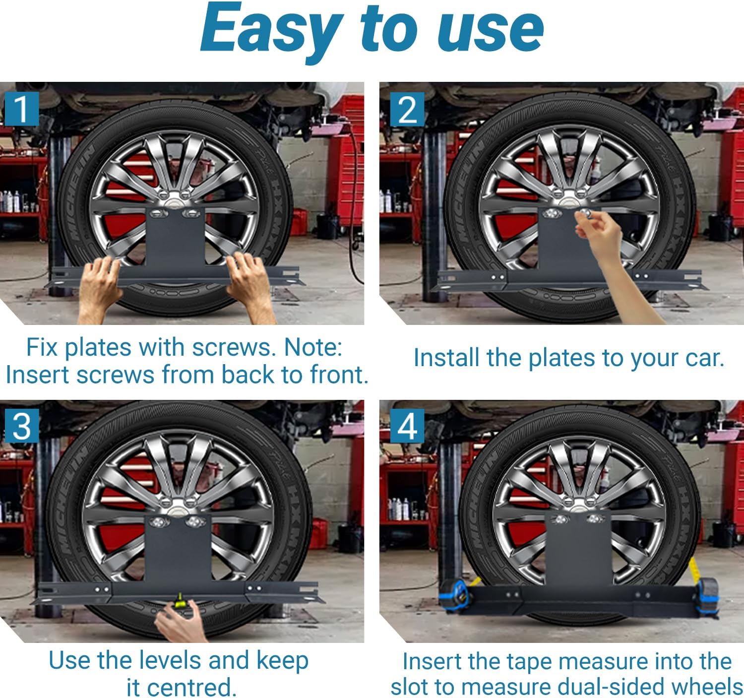 Wheel Alignment Tool with 2 Imperial Tape Measure, No Caliper Removal Needed, Heavy-Duty Stainless Steel Toe Alignment Plates for Most Cars, Trucks and SUVs