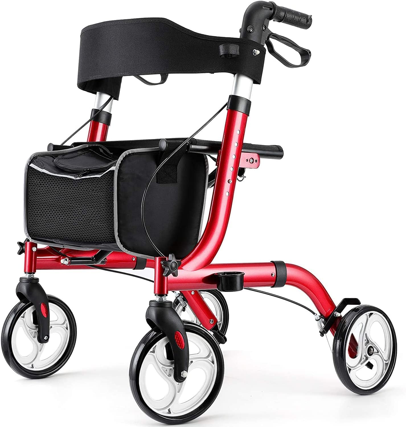Healconnex Rollator Walkers for Seniors-Folding Rollator Walker with Seat and Four 10inch Wheels-Medical Rollator Walker with Comfort Handles and Thick Backrest-Lightweight Aluminium Frame and Basket