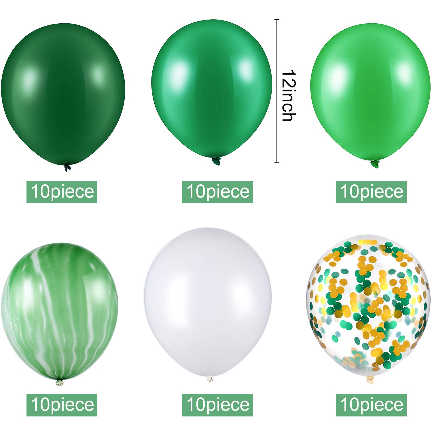 60 Piece Green Marble Confetti Balloons - 12 Inch Agate Balloons For Party Decorations