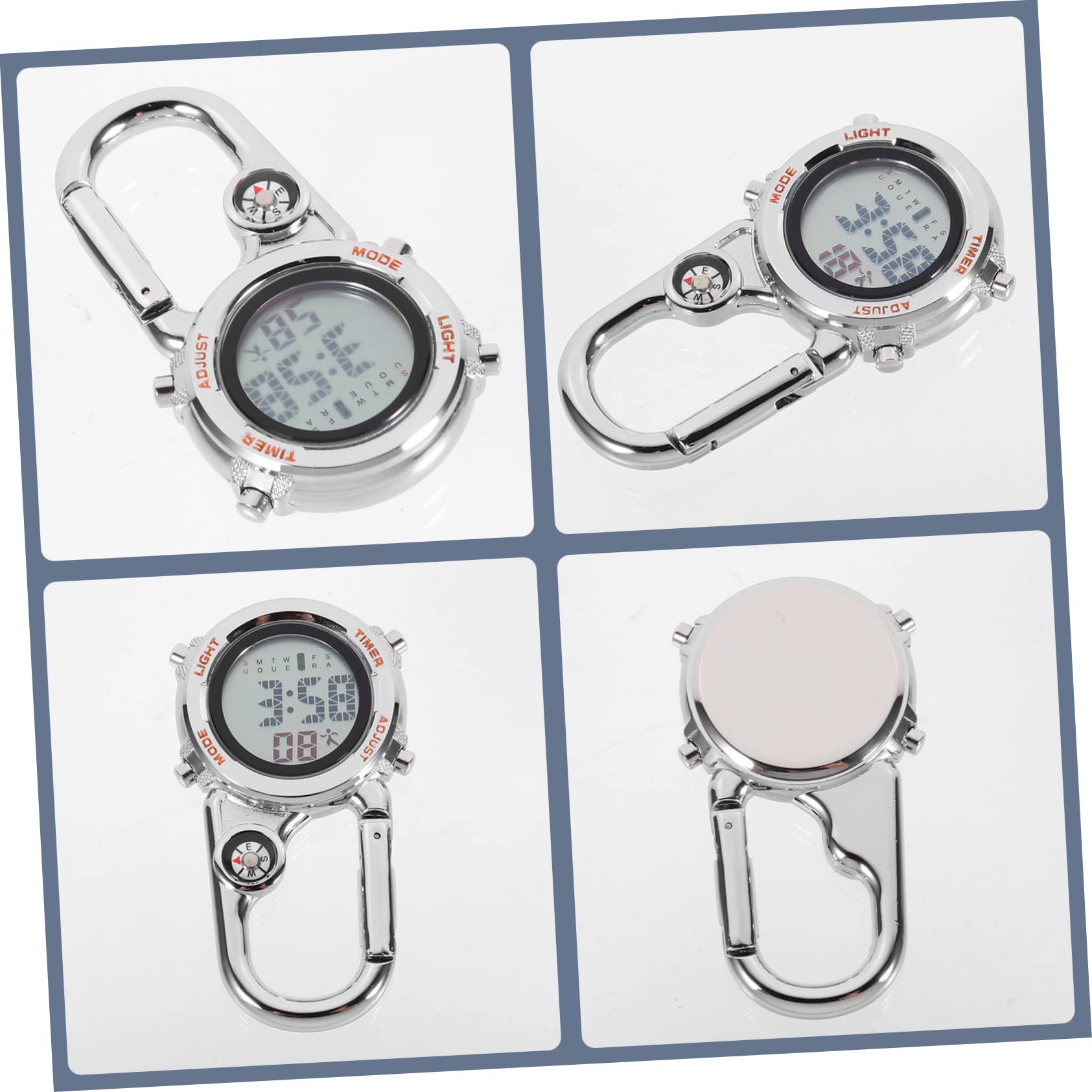 Sosoport 3stücke Multifunktions-karabineruhr Mit Kompass Analoge Taschenuhr Für Outdoor-aktivitäten Mit Präziser Datums Und Richtungsanzeige Silberne Ausführung Mit Orangefarbenen