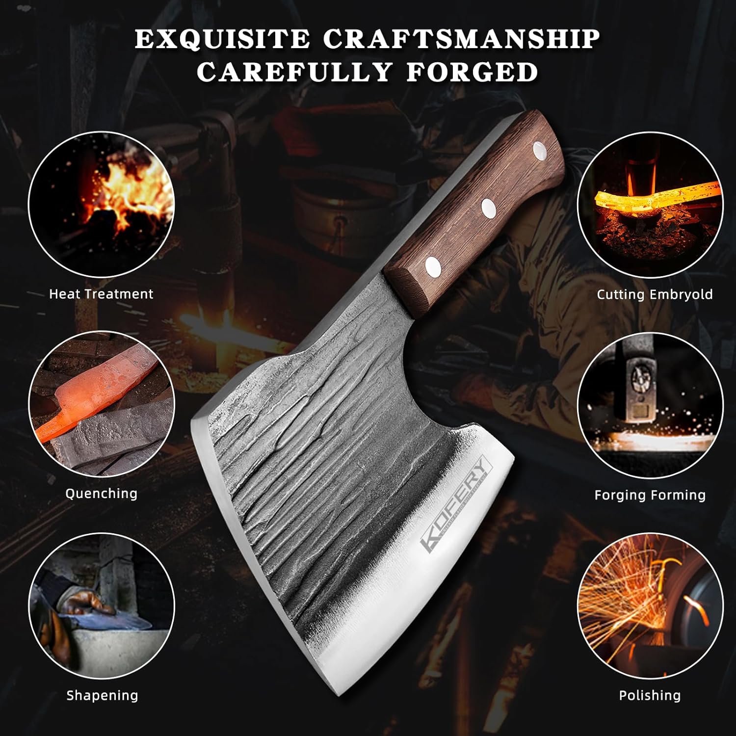 KOFERY Heavy-Duty Bone Chopper Knife - Handmade 5mm Thick High Carbon Steel Meat Cleaver with Axe Blade for Kitchen and Outdoor BBQ (Black) - Image 7