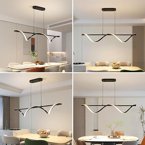 Miniatura 6 de ziidoo Iluminación de isla de cocina, lámpara de comedor regulable de 43.3 pulgadas sobre mesa, LED lineales de onda negra, lámparas colgantes