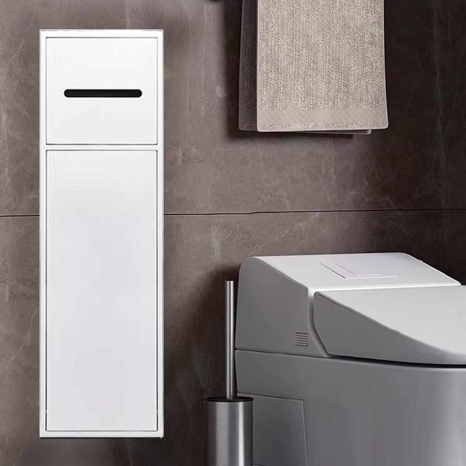 Recessed Cabinet for Bathroom Storage with Toilet Paper Holder and Shelf(White)