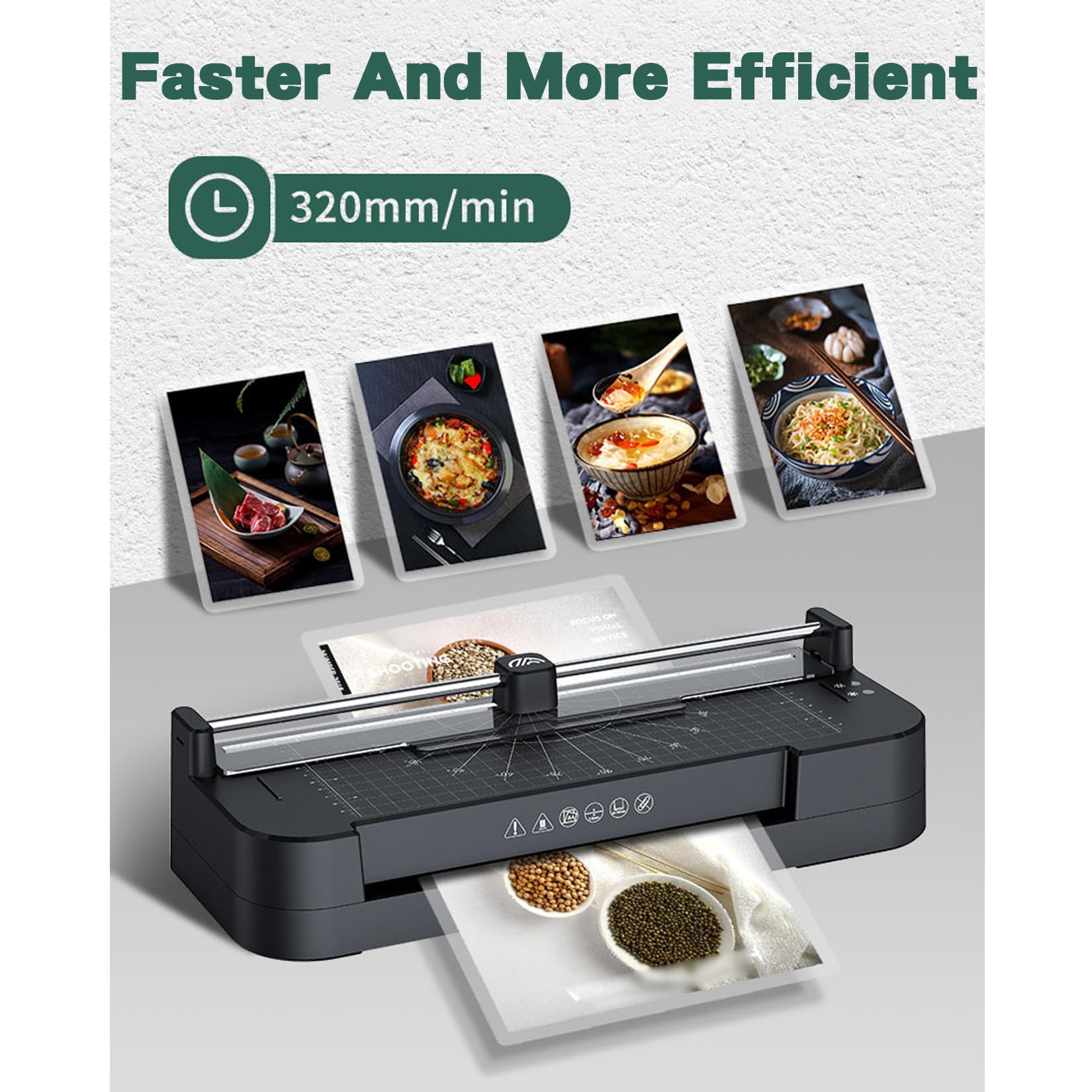 Plastificadora A4,Calentamiento Rápido en 2 Minutos,Ajuste Frío/Calor,Tope ABS,Corta, Perfora y Redondea Esquinas - Incluye 10 Fundas Plastificar A4/A5/A6 (A)