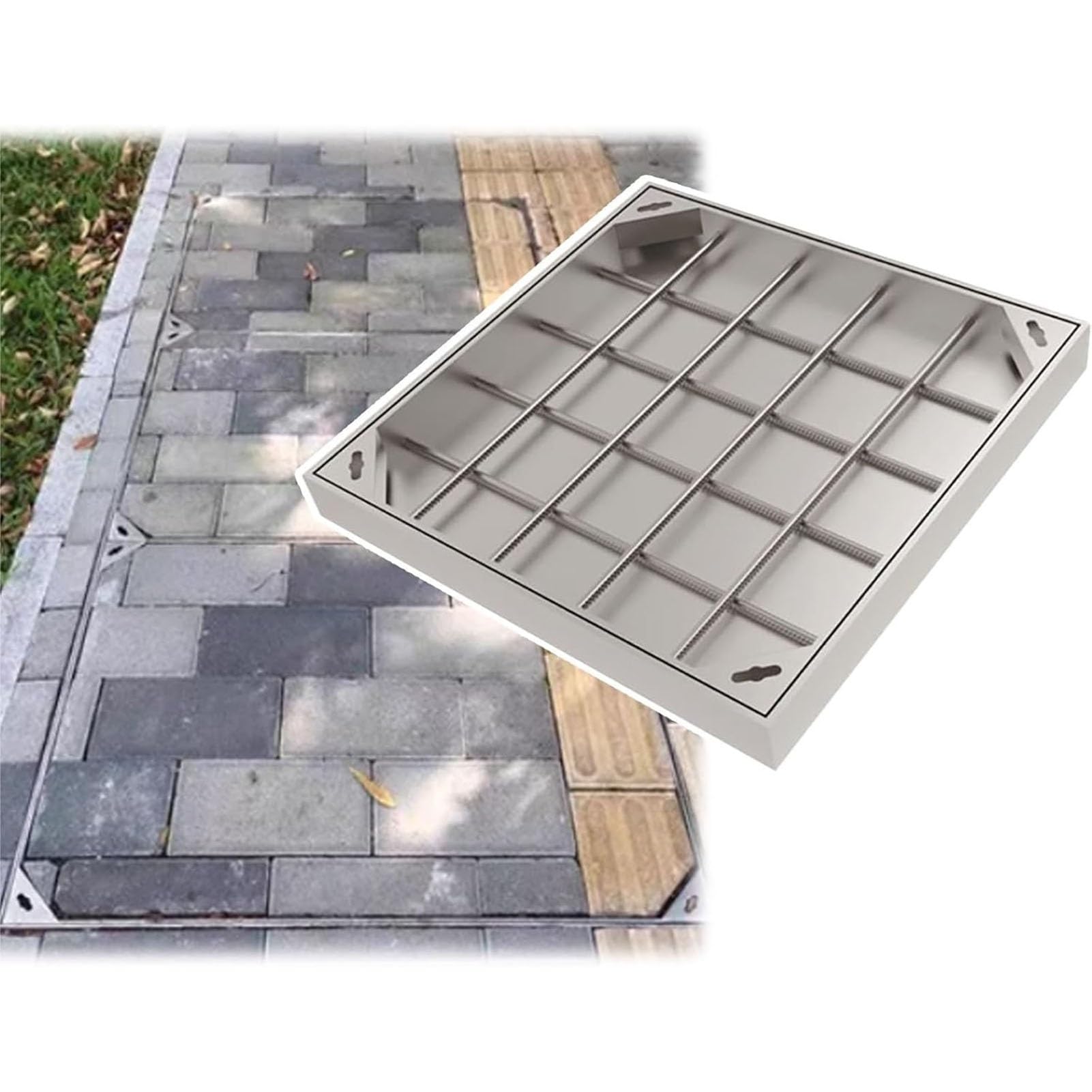 Invisible Septic Tank Covers, 12 20 24 30 36 40 inch Manhole Cover, Heavy Duty Stainless Steel Sewage Basin Cover with Retractable Handle, Recessed Driveway Septic Tank Lid for Yard,Pavement(39.4x39.4