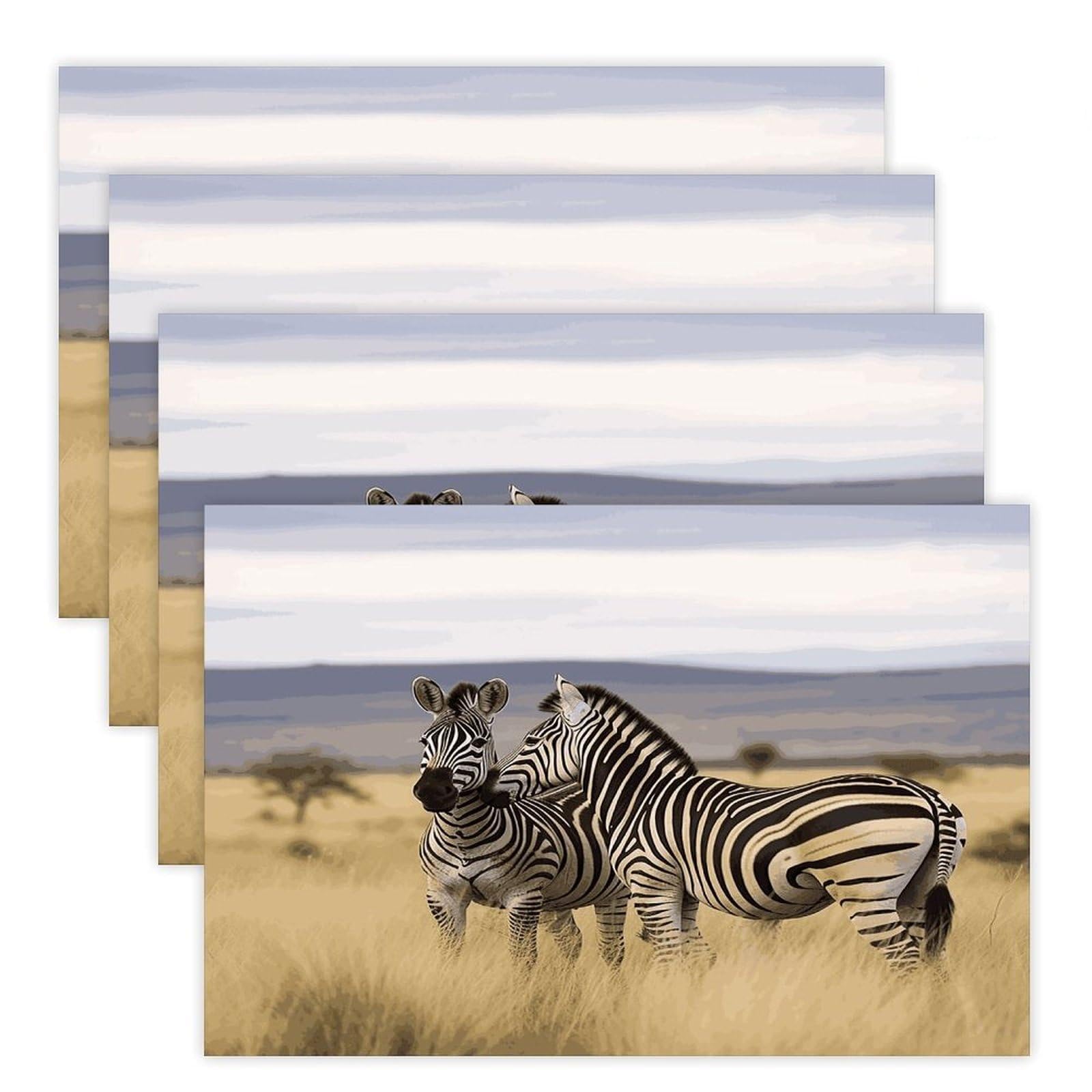 Zebras on South Africa Placemats Flax Place Mats for Dining Table Rectangle Non-Slip Table Mats Heat Resistant Washable Placemat for Kitchen Home Decor Party Outdoor 12" X 18"