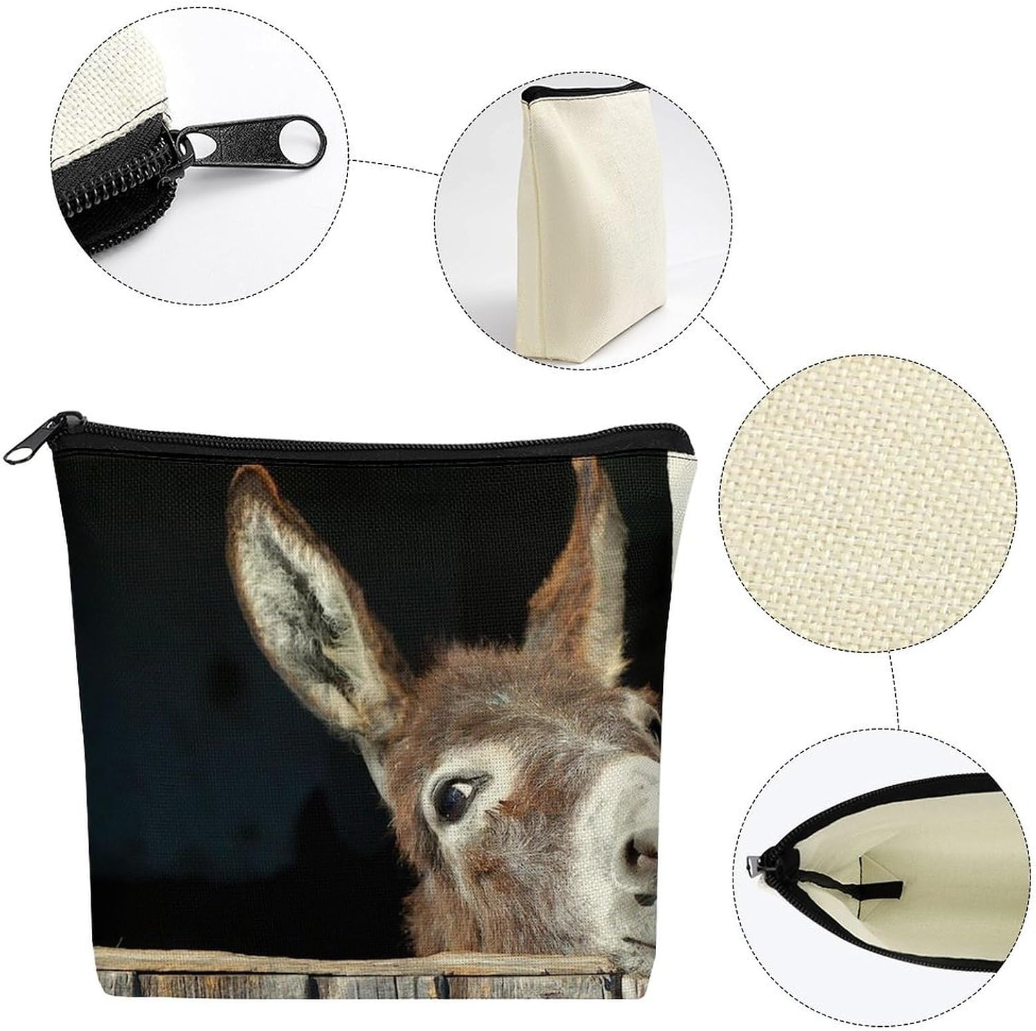 Funny Donkey Linen Cosmetic Pouch with Secure Zipper, Lightweight Washable Multi Purpose Toiletry Storage Bag, Portable Makeup Carry Sack for Holiday Trip Daily Organiser image 3
