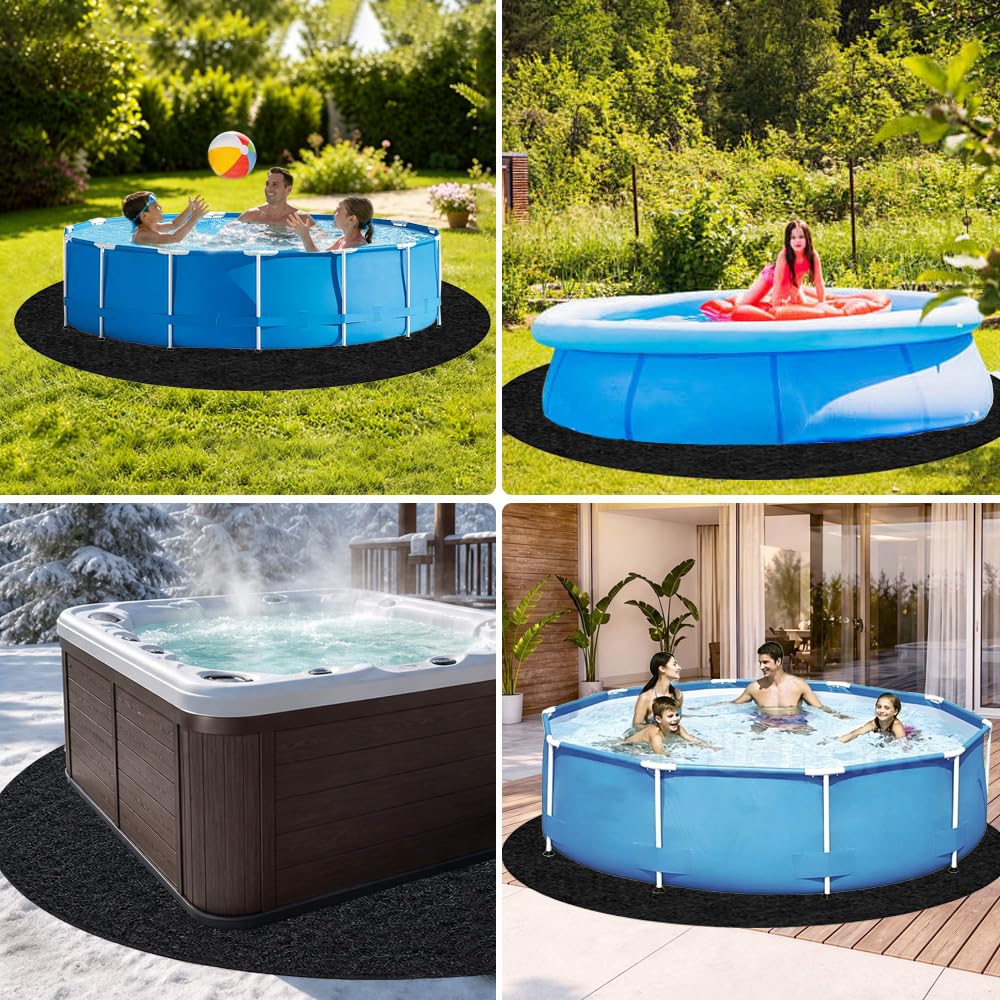 Pool Unterlage Rund, 200g/m² 460cm Pool Unterlage Outdoor | Poolmatten Schutzboden, Faltbarer Wasserabsorbierende Pool Matten Untergrund, Bodenschutzmatte Pool(Schwarz)
