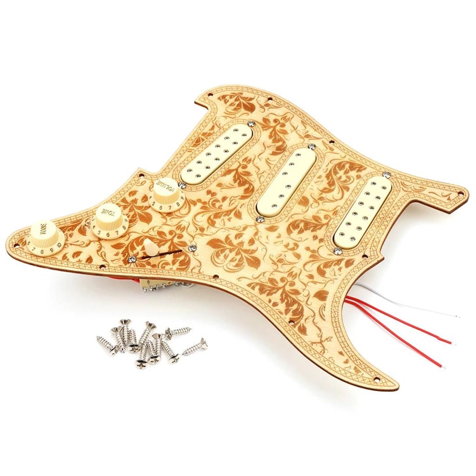 Do gitary elektrycznej w stylu Strat drewniana wstępnie okablowana maskownica z załadowanym przetwornikiem Mini-Humbucker wielkości pojedynczej cewki Zestaw Przetworników Pickguard