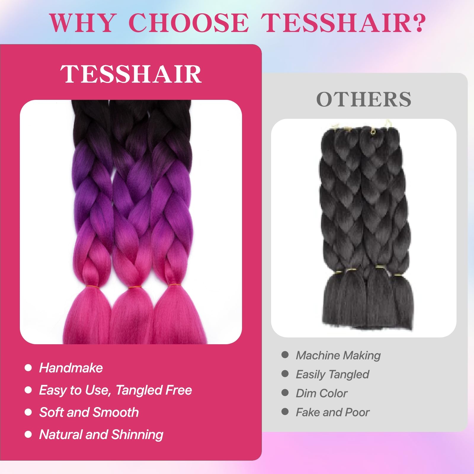 tesshair Braiding Hair Extensions 24 Inch Jumbo Braiding for Twist Braiding Synthetic Fashion Braids Extensions Hair Natural Braid Extensions for Women Grils (Black/Purple/Purple Red - Image 3