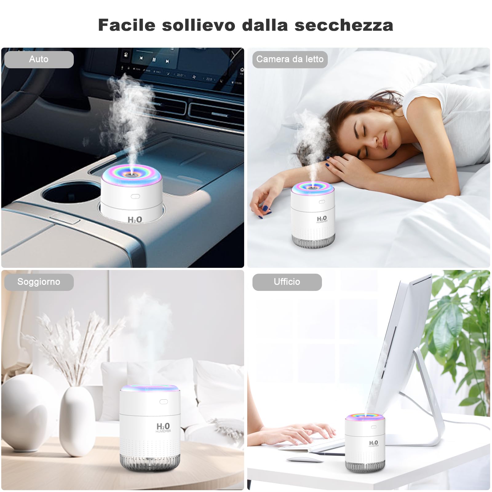 Mini Humidificador de interior con luz LED, apagado automático y dos modos de nebulización