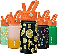 Vista 8 de BJPKPK Botella de agua aislada con tapa con pajilla, botellas de agua de metal de acero inoxidable de 15 onzas, botellas de agua reutilizables a