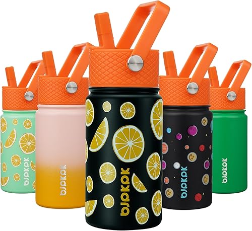 BJPKPK Botella de agua aislada con tapa con pajilla, botellas de agua de metal de acero inoxidable de 15 onzas, termo reutilizable a prueba de