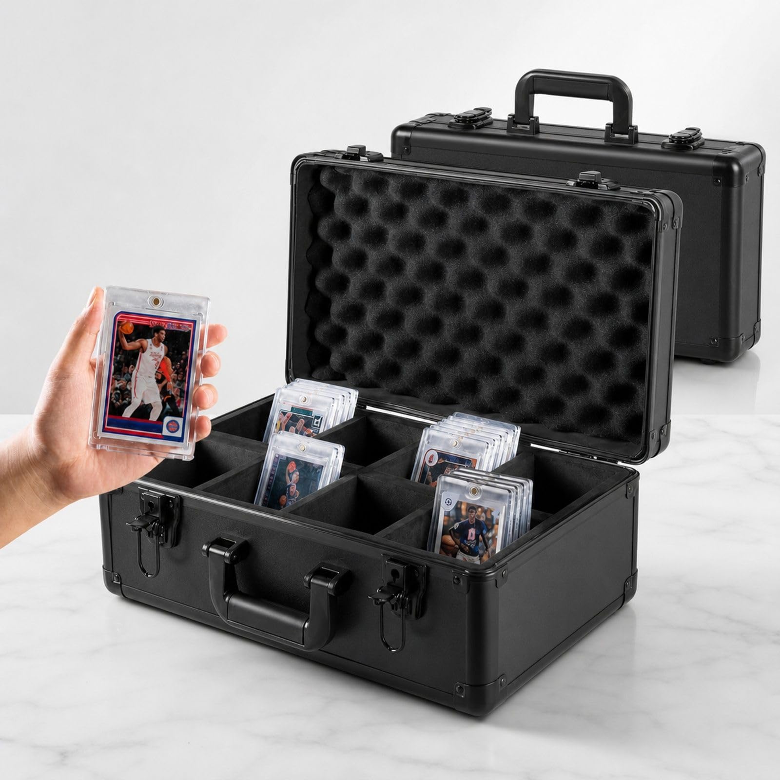 Aufbewahrungsbox für 108 bewertete Karten, 4 Fächer, Schloss mit Schlüssel, Etui für Sportkarten und Sammelkarten