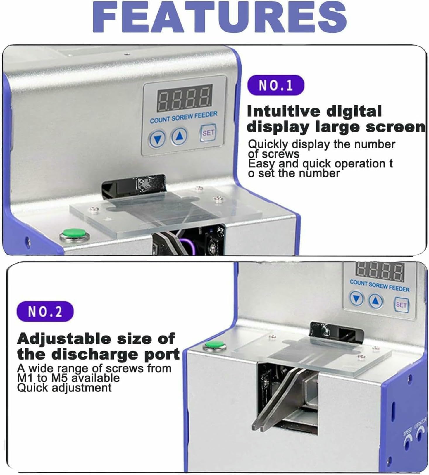 Compteur automatique de vis - Compteur numérique précis, réglable de 1 à 5 mm, 2 grains/seconde pour un emballage efficace