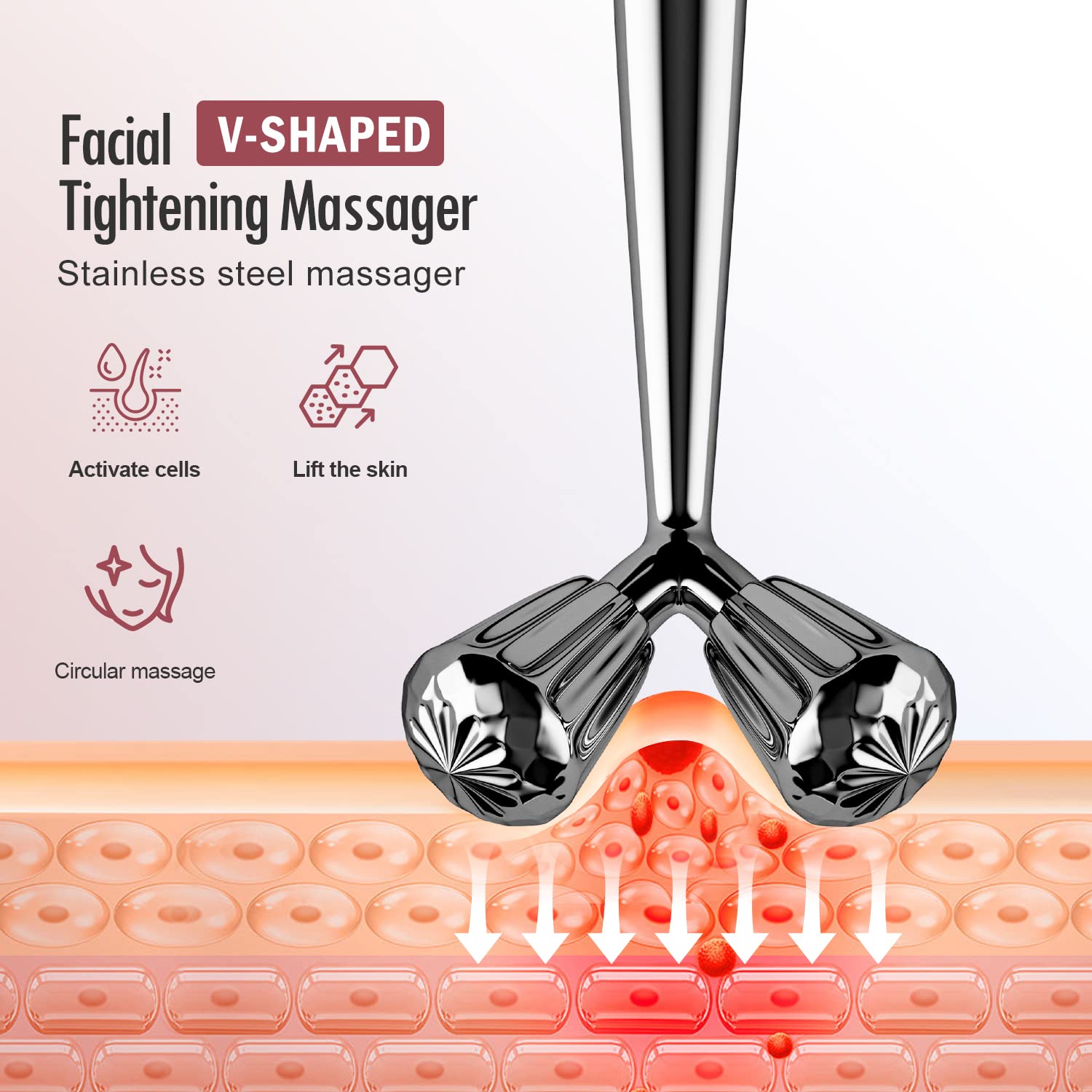 Rodillo masajeador facial de metal rodillo facial 3D y kit de herramientas de masaje Gua Sha para cara, ojos, cuello, cuerpo y cuidado de la piel