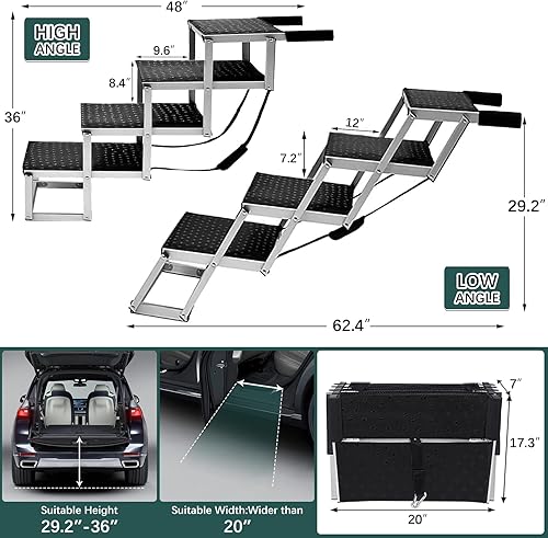 Miniatura 3 de Extra Wide Dog Ramps for Large Dogs,Dog Car Ramp with Non-Slip Surface,Portable Aluminum Foldable Dog Steps,Lightweight Dog Stairs for Cars SUV,