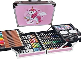 شنطة فنية من أقلام رصاص وألوان مائية وباستيل زيتية ورسومات تخطيطية وفرشاة رسم أكريليك لمشاريع الفنون والحرف اليدوية كيدزيت 145 قطعة