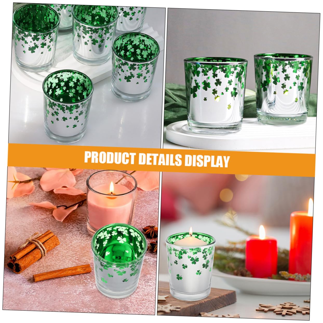 BESTOYARD 12pièces Bougeoirs Verre Vert pour Saint-Patrick Décorations De Table Festives avec Motif De Trèfle pour Fêtes Bars Et Cafés