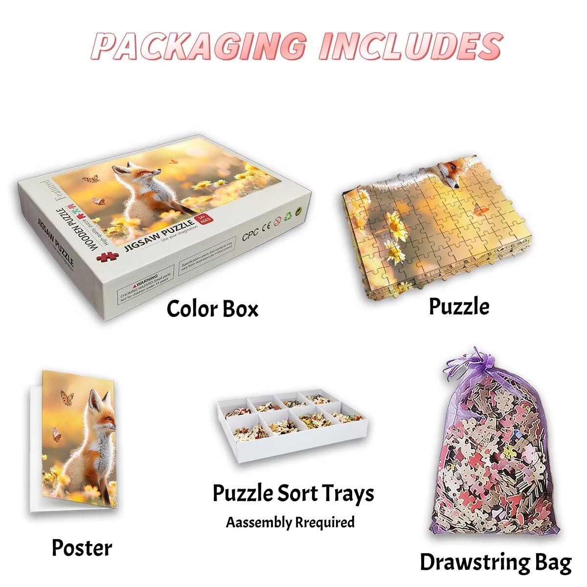 Puzzle 4000 sztuk dla dorosłych lis, puzzle kwiat, puzzle 4000 sztuk dla dorosłych, drewniane puzzle z pudełkiem na prezent rozmiar 141 x 87 cm, wyzwanie puzzle dla całej rodziny, prezent dla kobiet