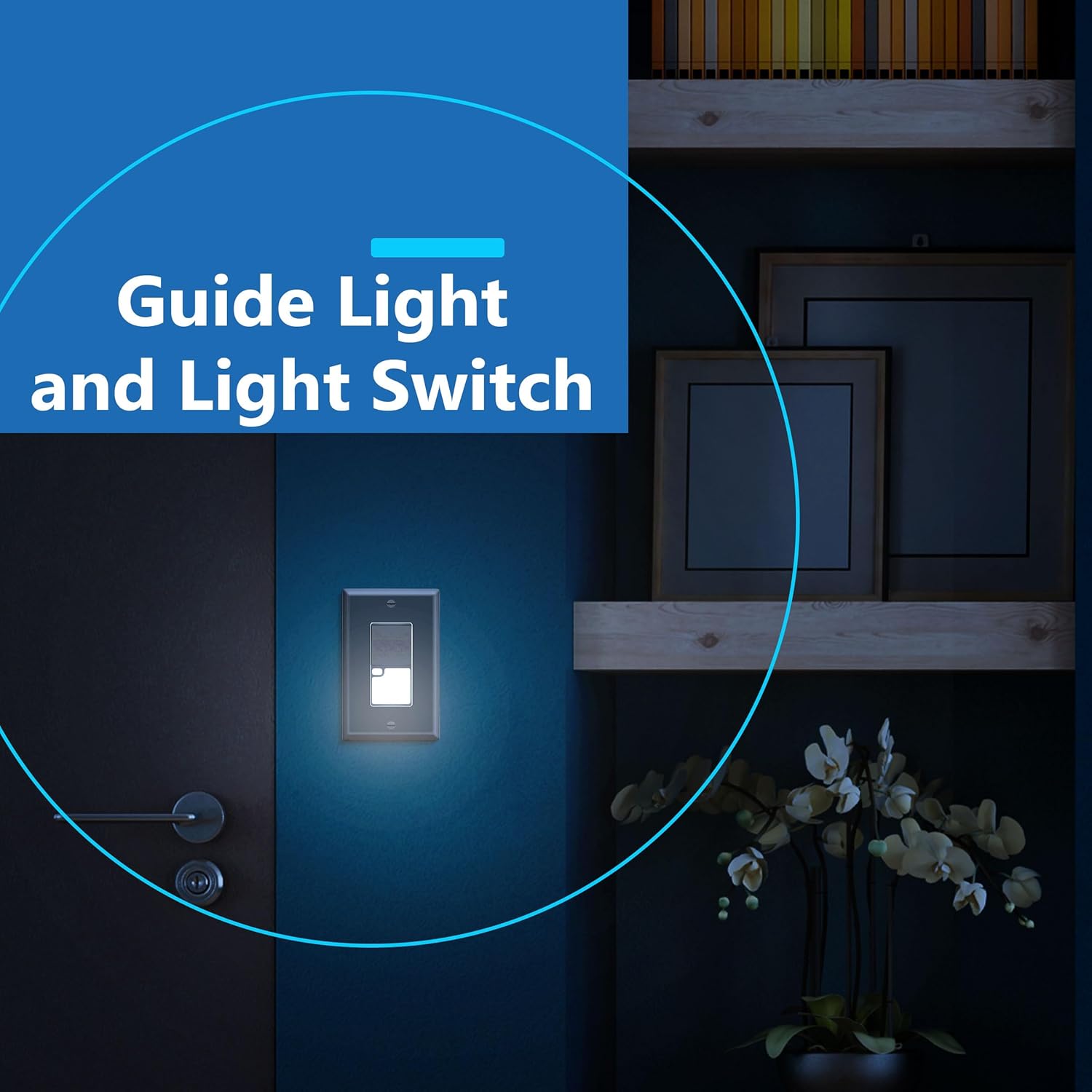 LIDER Minimalist Design LED Guide Light Paddle Switch with Automatic Daylight Sensor and Wall Plate, Night Light Light Switch, 125VAC/15A, 3-Way or Single Pole, LGL-3W-BKWP, Black