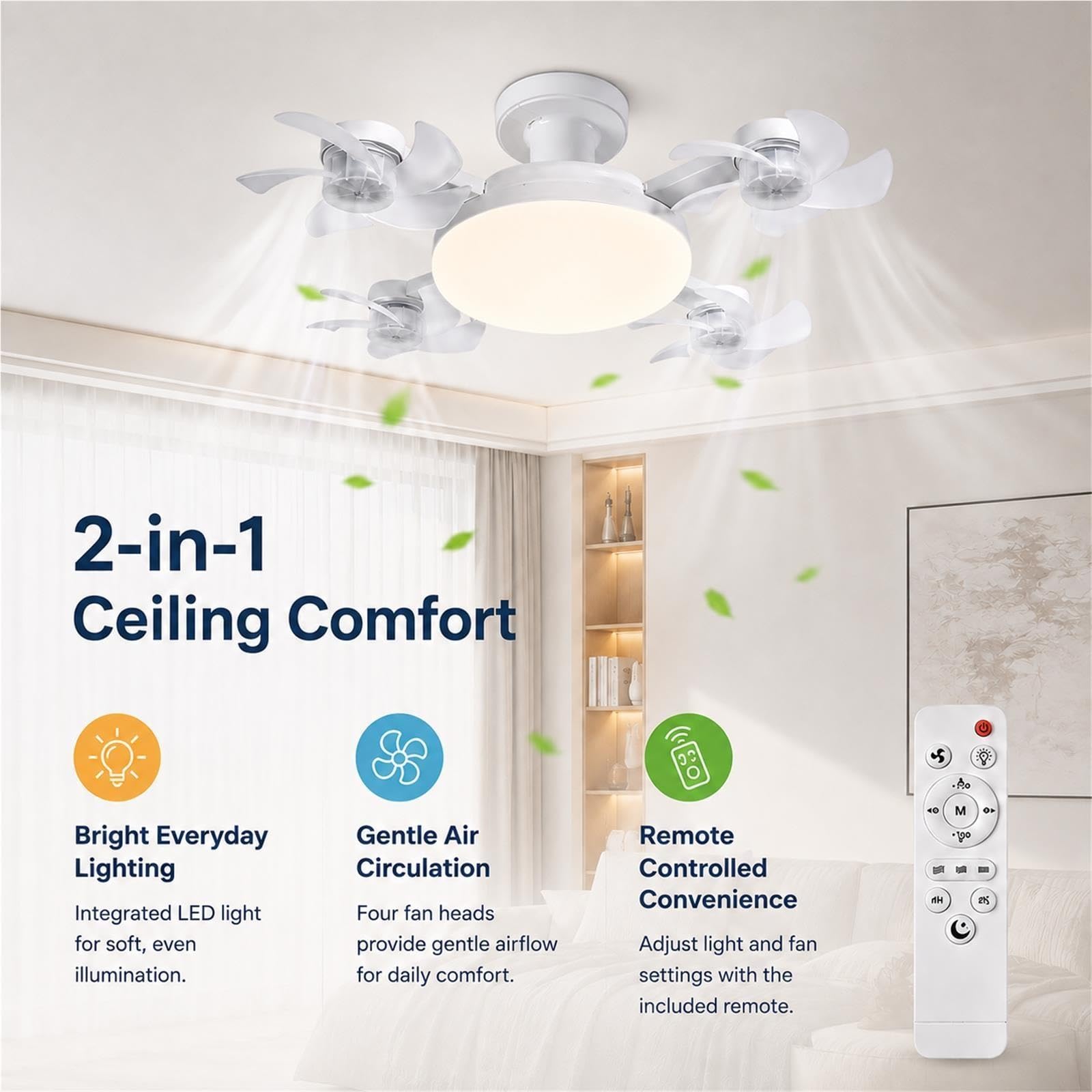 Wentylator sufitowy lampa LED E27 dron z pilotem regulacja barwy