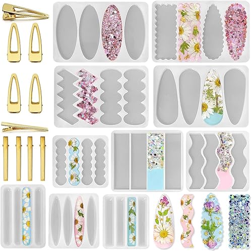 RESINWORLD Moldes de silicona con pinzas para cabello profundo con accesorios, moldes gruesos para fundición de resina epoxi, kit de fabricación de