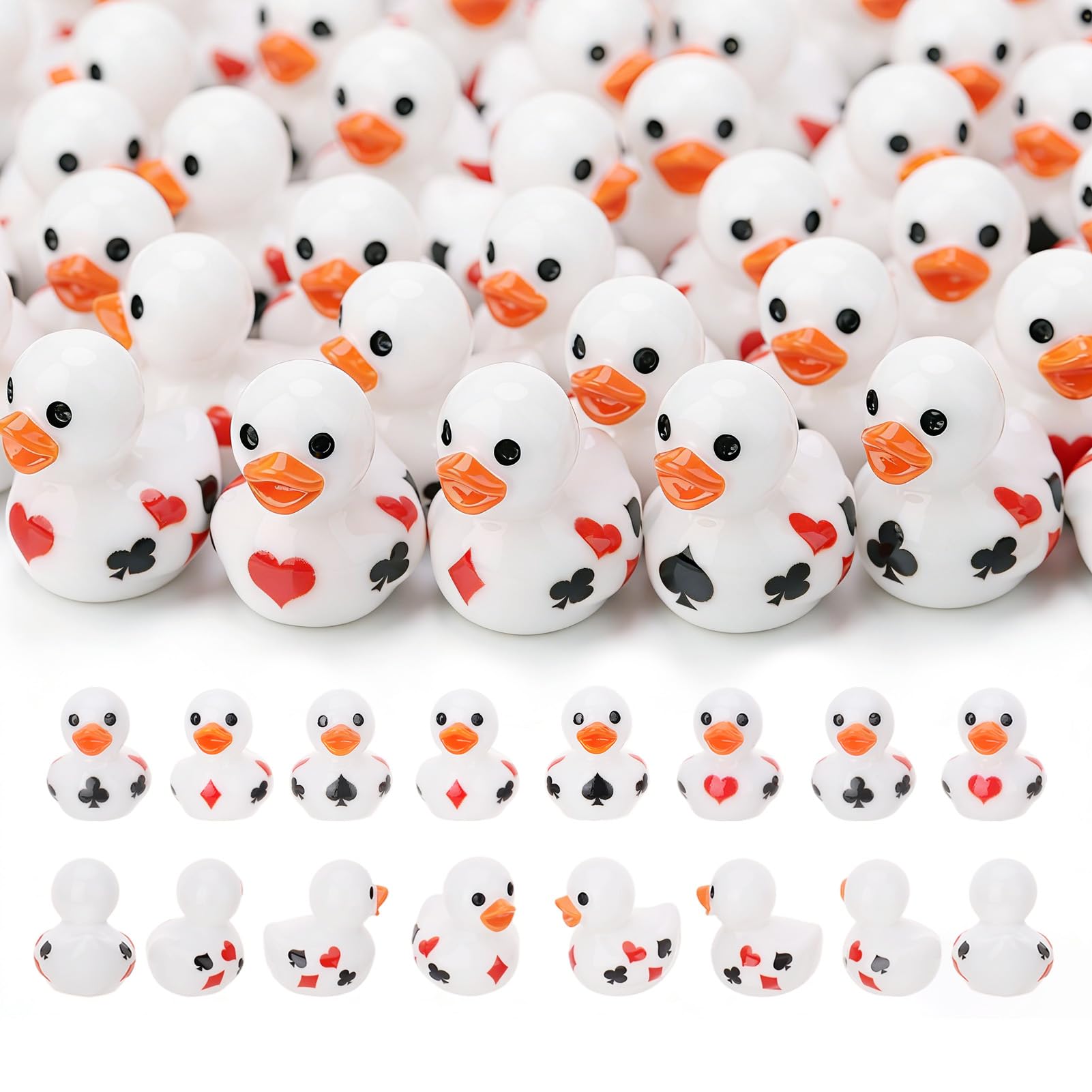 GGSTDDUP 60 Pcs Playing Card Ducks Toy Figures, Mini Resin Game Ducks Bulk