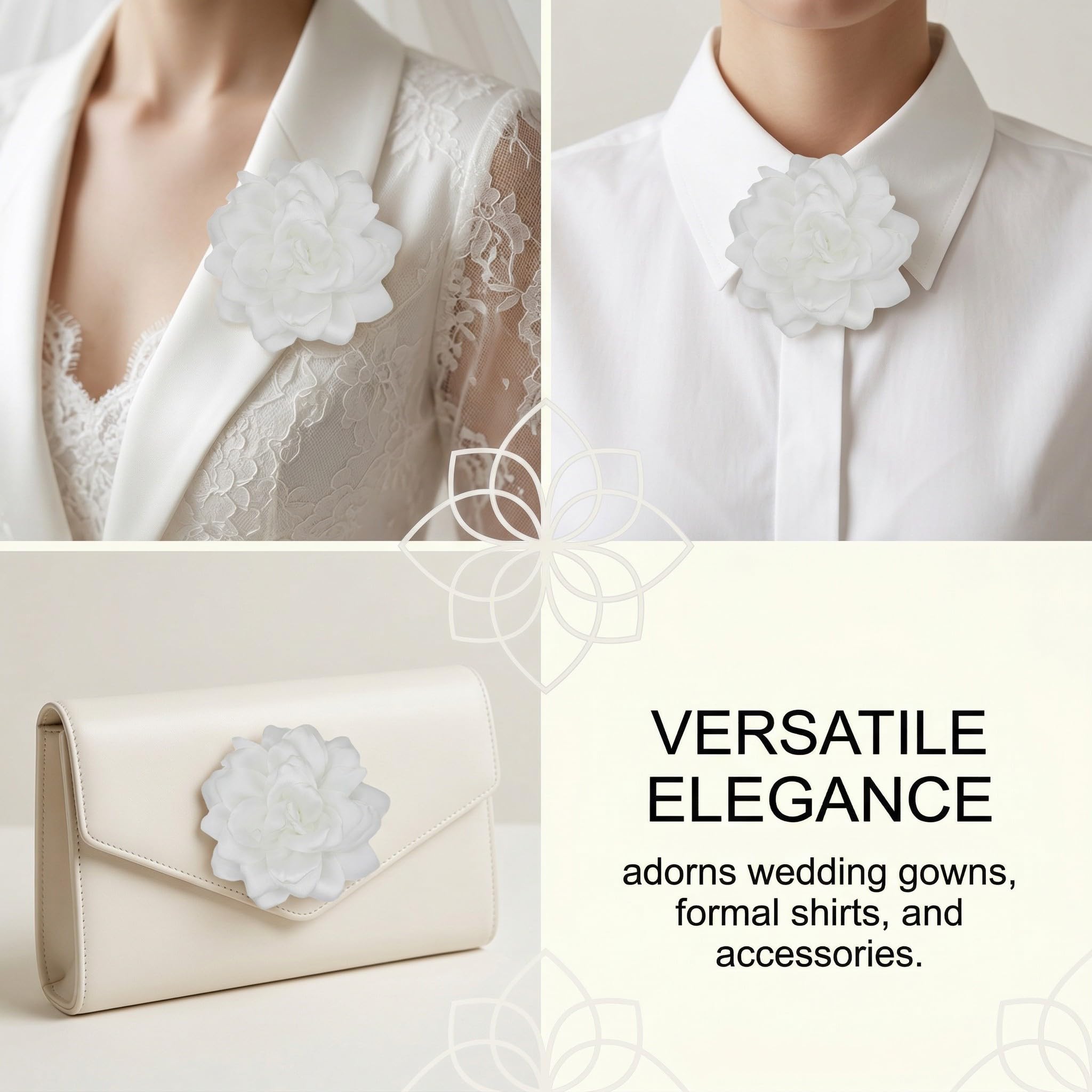 Broches para Ropa Mujer, Flor Flamenca Pelo, Flores para Vestidos de Fiesta, Pinza Pelo Flor, Horquilla con Flor, Elegante Broche de Solapa Floral para Boda, Fiesta, Baile (Blanco)