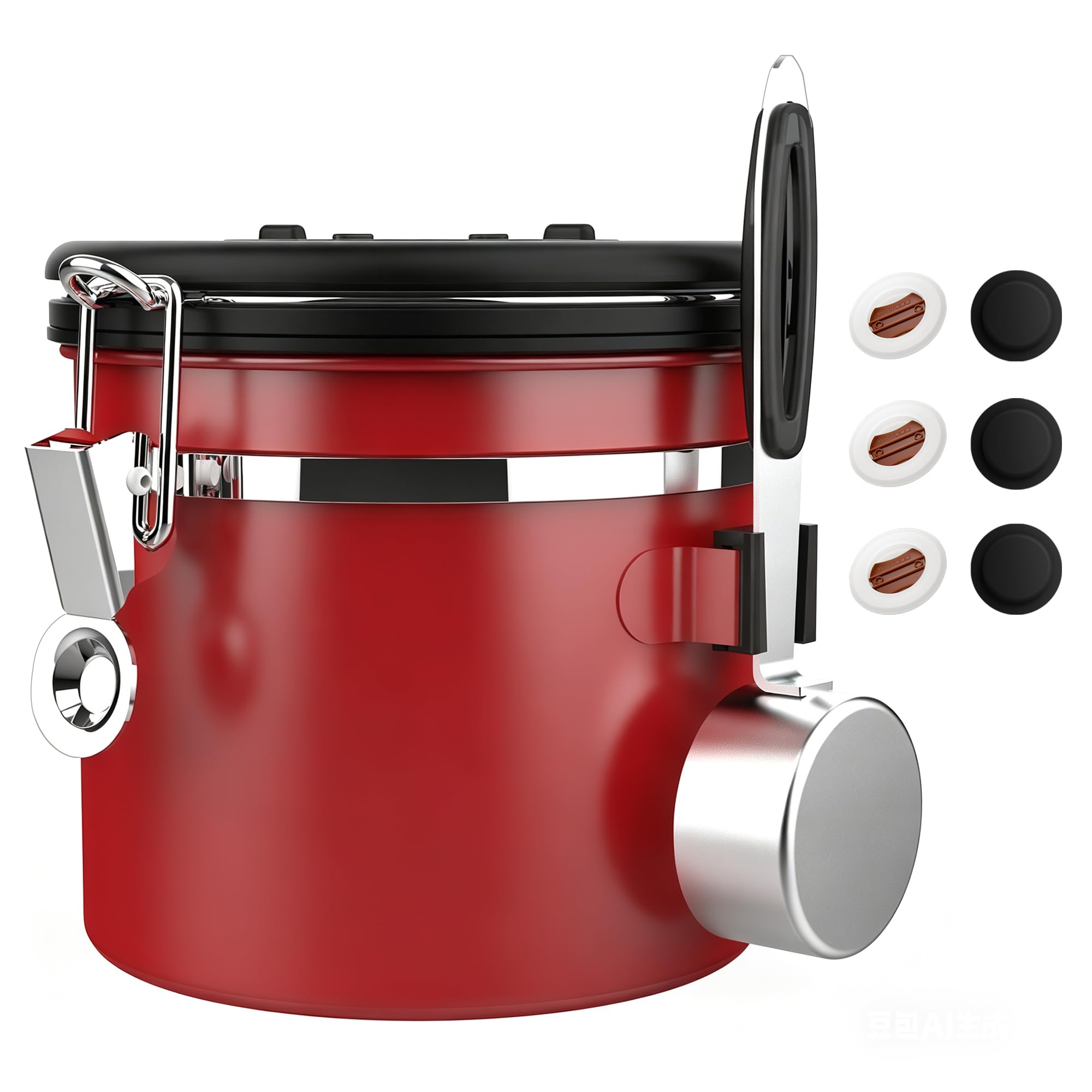 ShanSon Coffee Canister Airtight, Stainless Steel Bean Storage Container with Date Tracker &amp; Scoop, Grounds Sugar Flour Tea Cereal Fits Kitchen Pantry, Ideal Gift for Coffee Lovers,12oz,Red