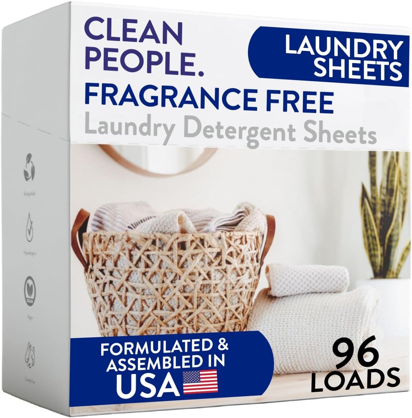 Fragrance Free Laundry Detergent Sheets - Laundry Soap - Ultra Concentrated, Recyclable Packaging, Stain Fighting - Fragrance Free, 96 Pack