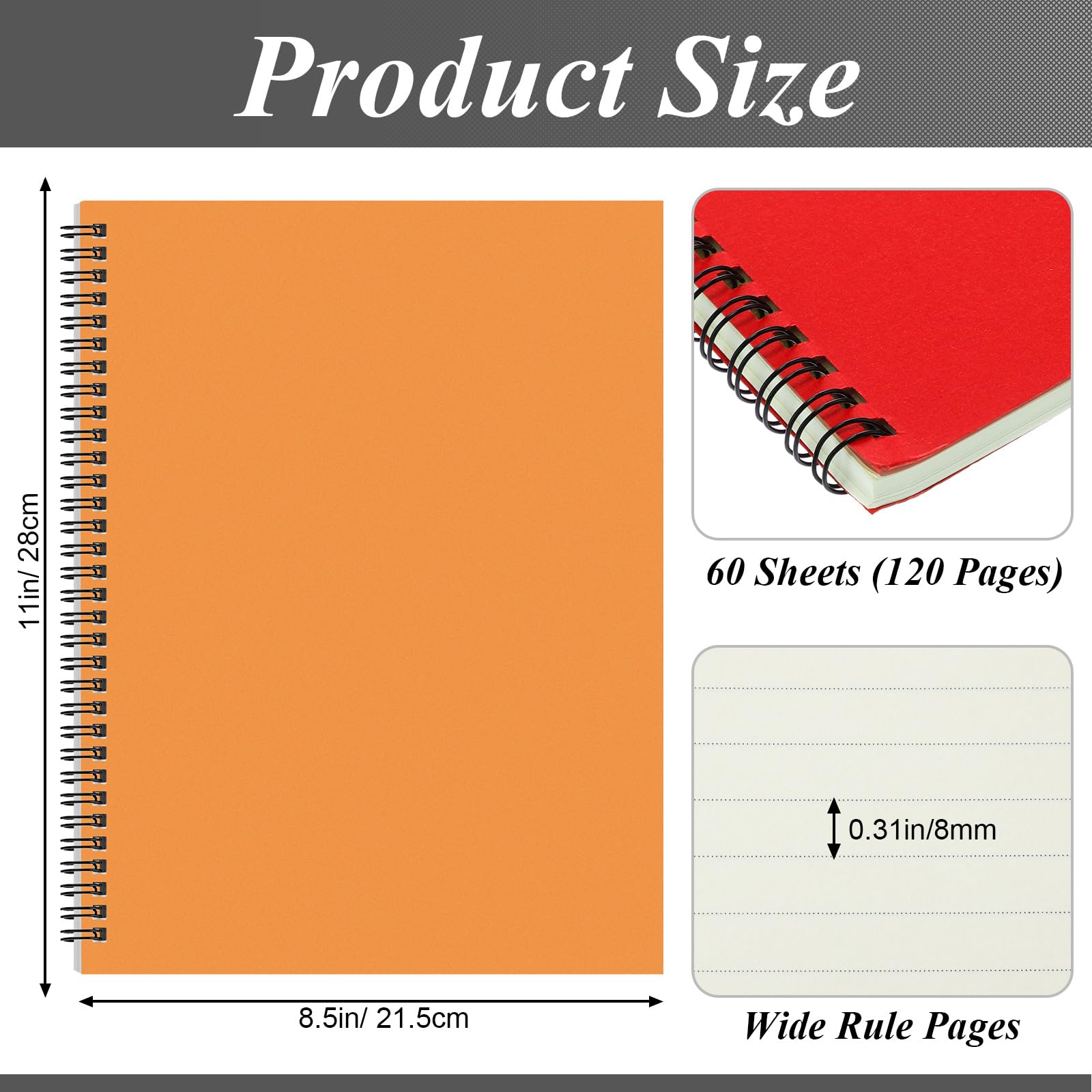 Leelosp 12 cuadernos pequeños en espiral rayados con espiral, cuaderno de rayas universitarias, cubierta de papel kraft, 120 páginas para el trabajo (multicolor, 8.5 x 11 pulgadas)