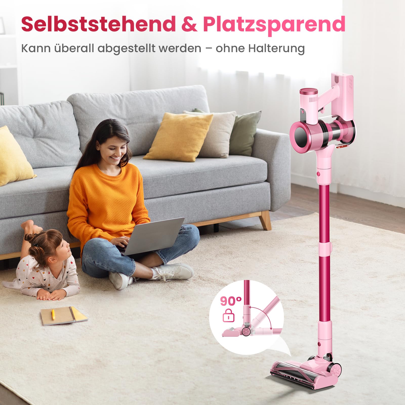 Aspiradora inalámbrica, Escoba eléctrica inalámbrica de 45 KPa 50 Minutos con Pantalla autoportante, Pantalla LED Inteligente, aspiradora Recargable Ligera, sin enredos, Potente
