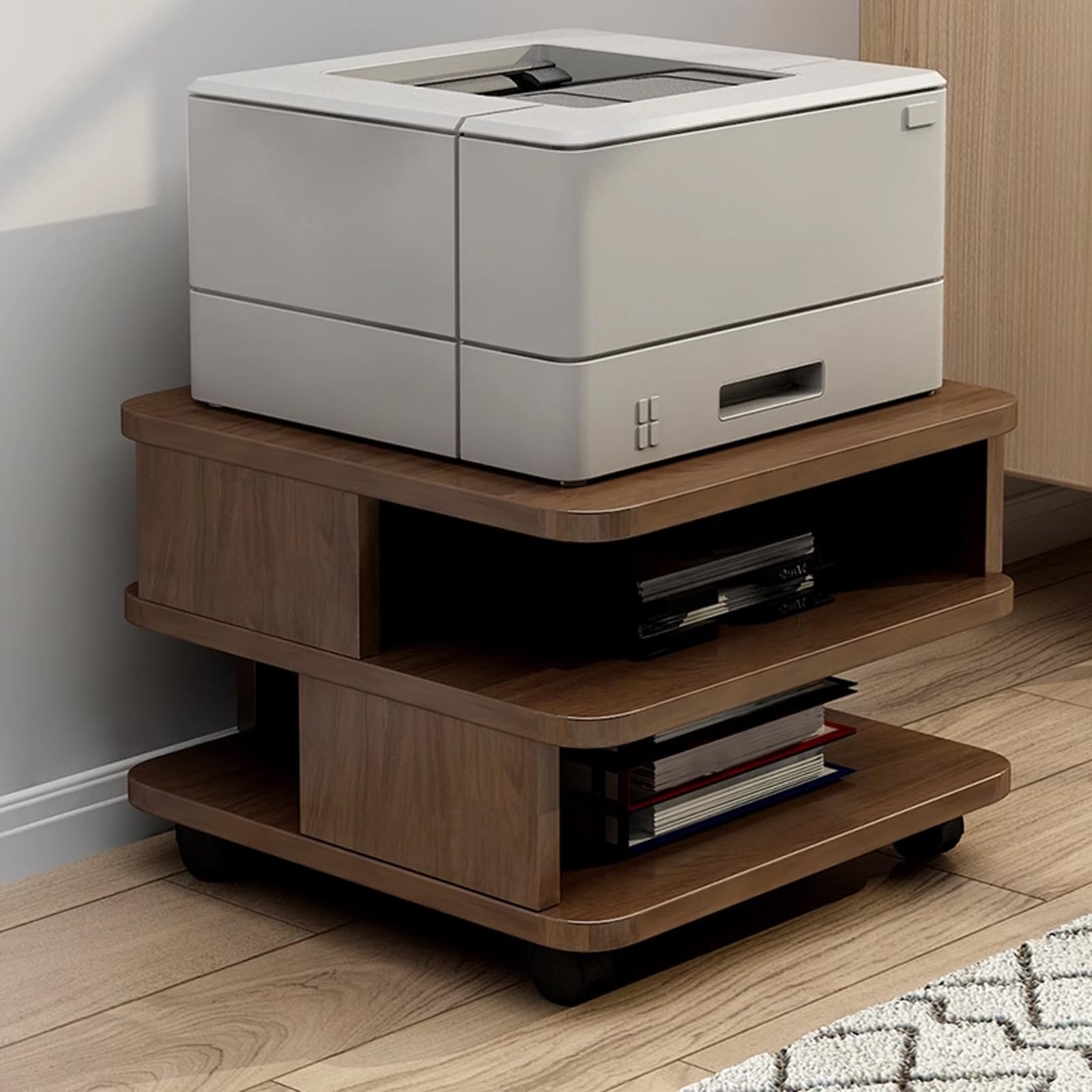 Supporto da Scrivania per Stampante a 2 Livelli Altezza 30cm Mobilettos Salvaspazio Mobilettos con Ruote Carrello Porta Stampante per Ufficio Casa(White,40 * 40 * 30cm)