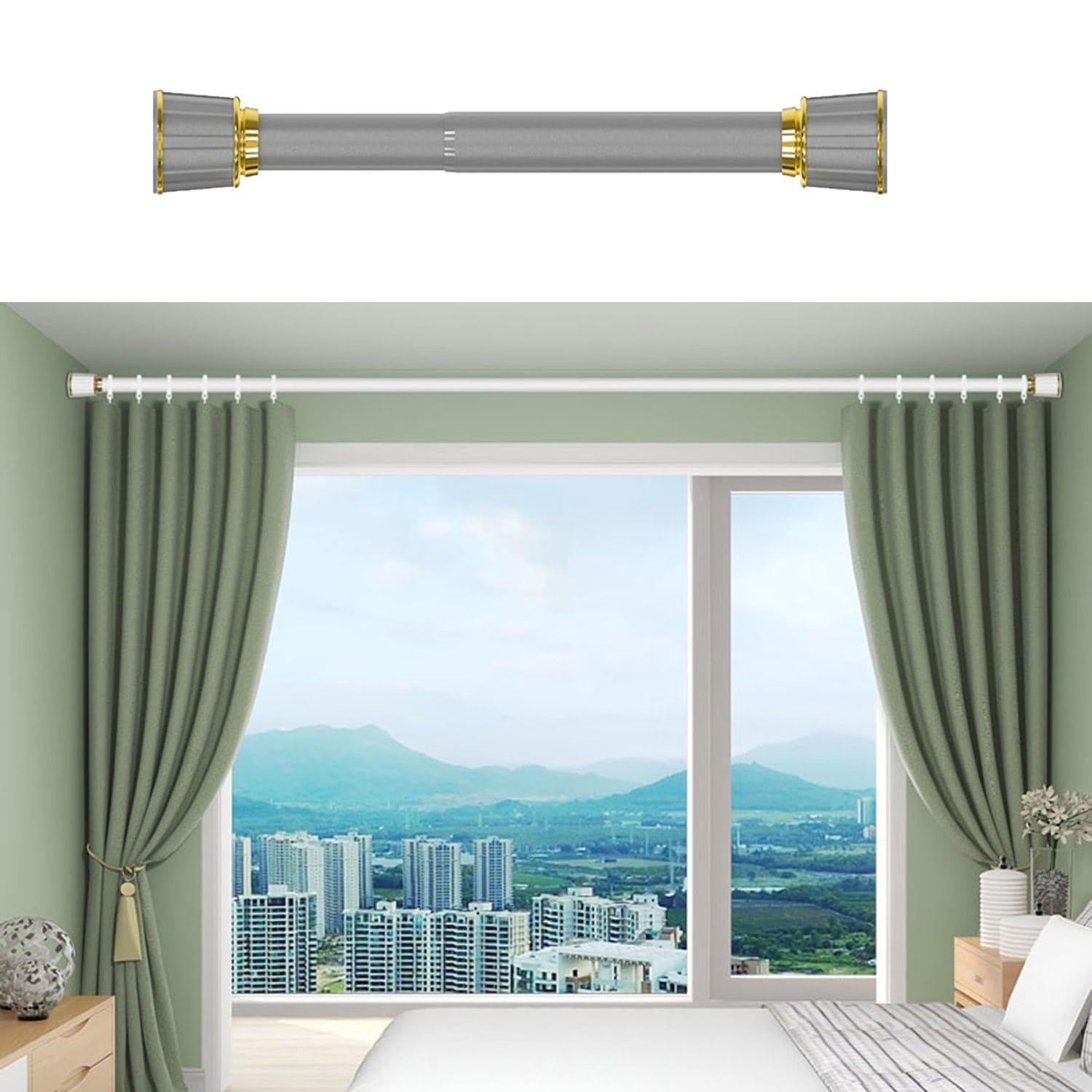 Spring Tension Curtain Rods 40 To 500cm, Adjustable Shower Curtain Rod No Drilling Stainless Steel For Indoor/outdoor Use, Bathroom, Room Dividers, Easy To Install (Color : Gray, Size : 110-190cm)