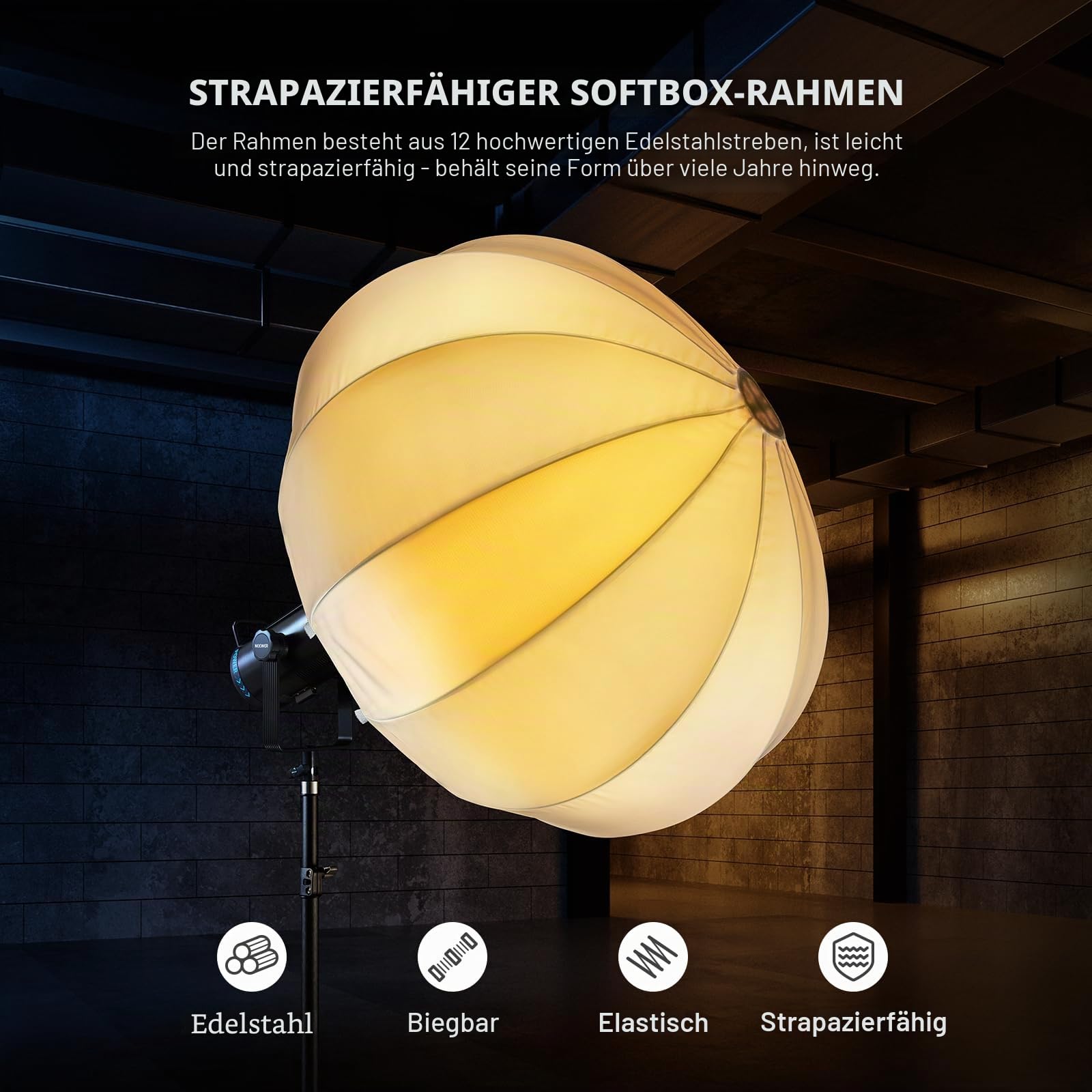 NEEWER 65cm Laternen Softbox, Schnellentriegelung, 360° Lichtdiffusor, Bowens Halterung, Softbox mit Leichter Nylonlegierung, für RGB CB60 CB60B CB200B MS60B MS60C MS150B, kontinuierliche LED, NS26L