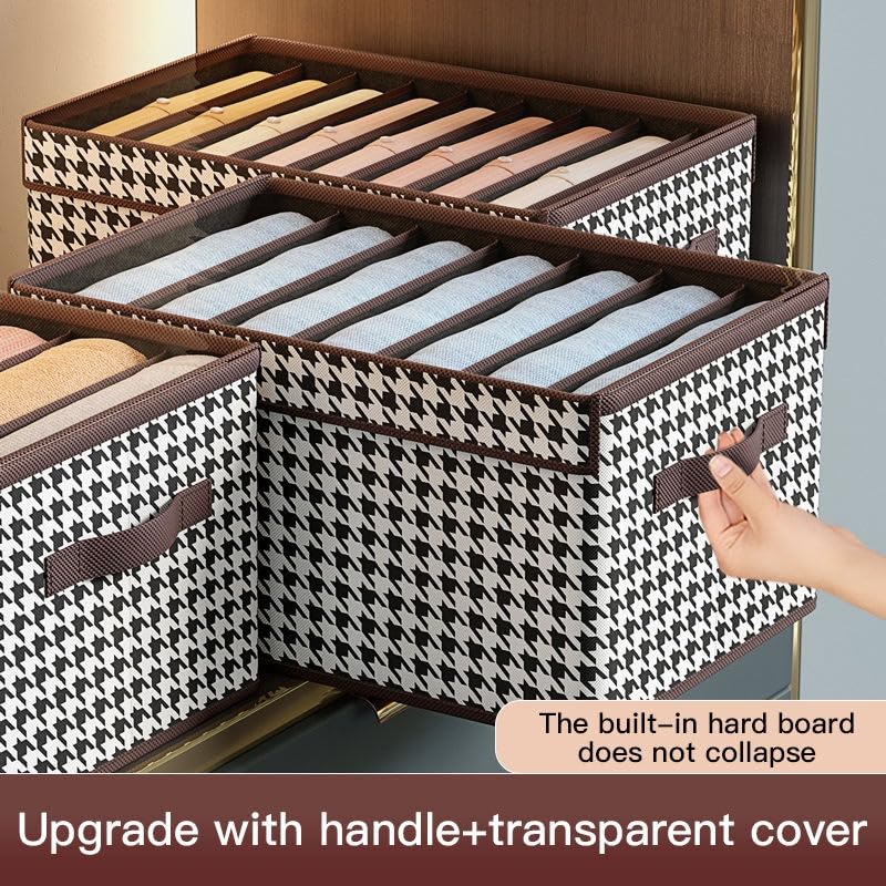 Image of Handcuffs Wardrobe Clothes Organizer Box with Transparent Lid, Foldable Cloth Storage Organizer for Almirah, Closet & Cupboard, Brown