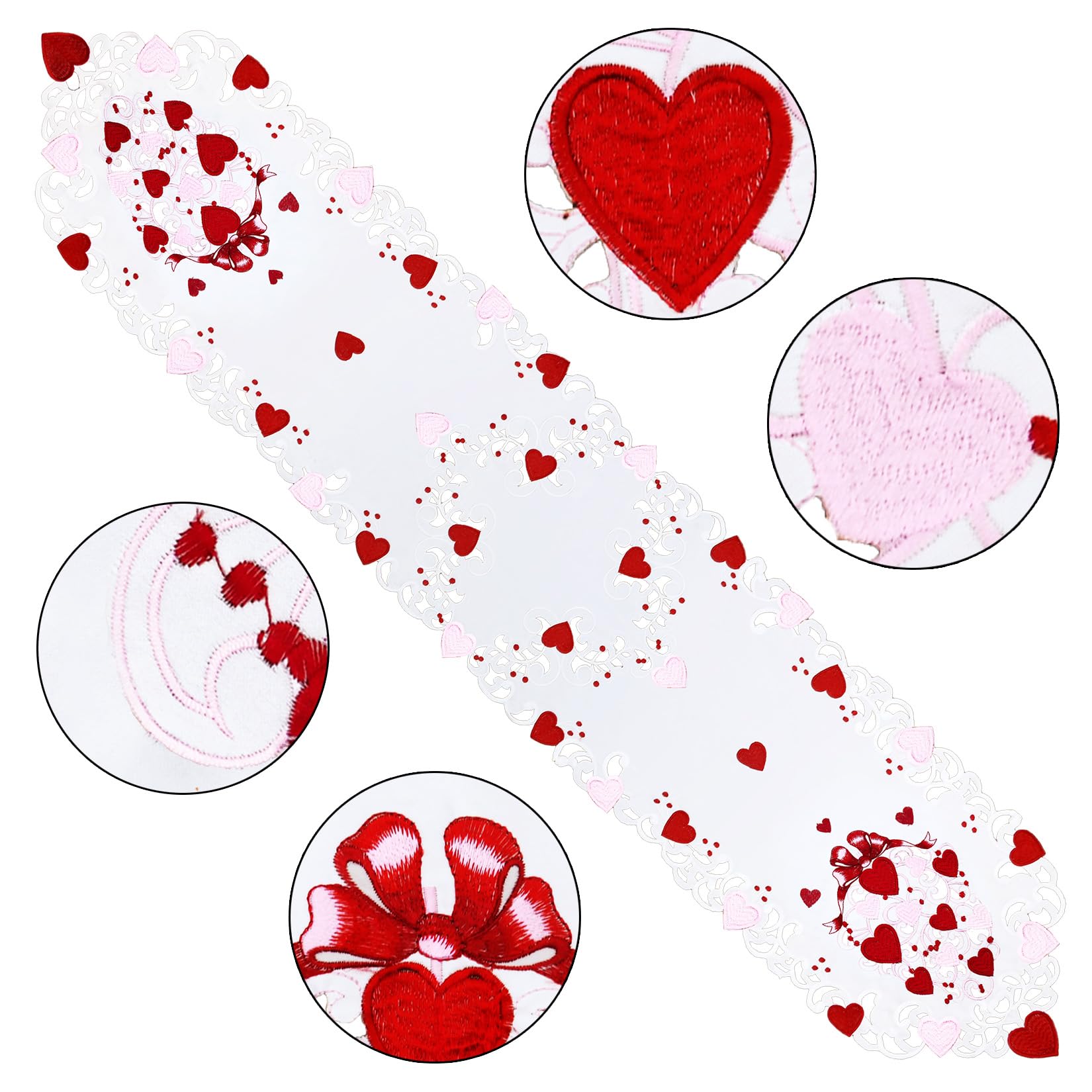 Grelucgo Camino de mesa decorativo bordado para el día de San Valentín con corazones, rosa y rojo (14 x 69 pulgadas)