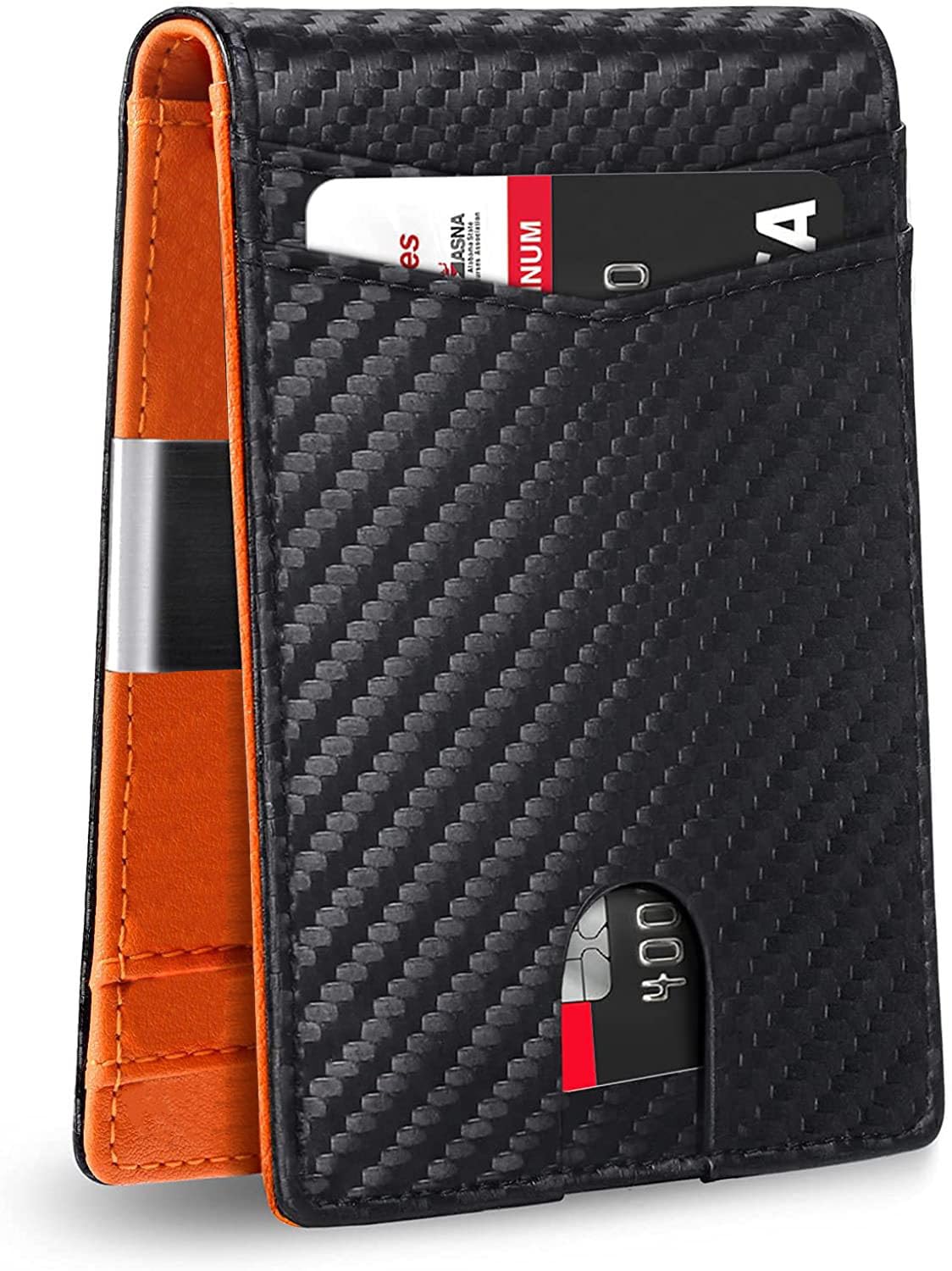 BLYPHOOMen's Leather Wallet with RFID Blocking- Slim Wallet for Men with ID Window, Genuine Leather Bifold Minimalist Wallet with Large Capacity, ® Credit Card Holder 12 Slots, with Gift Box (Orange)