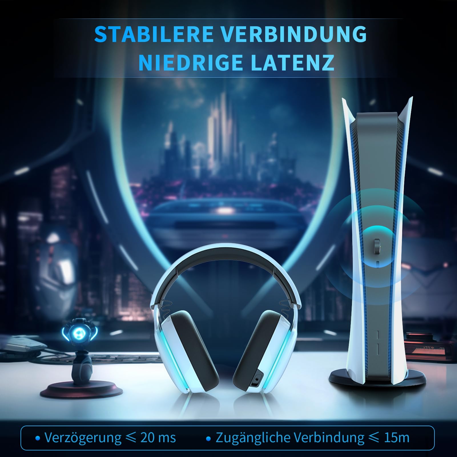Gaming Headset kabellos für PS5, PC, Switch – 2,4 GHz + Bluetooth 5.4, Surround Sound, Noise Cancelling Mikrofon, 20 ms Low Latency, 50 mm Treiber, 40H Akku