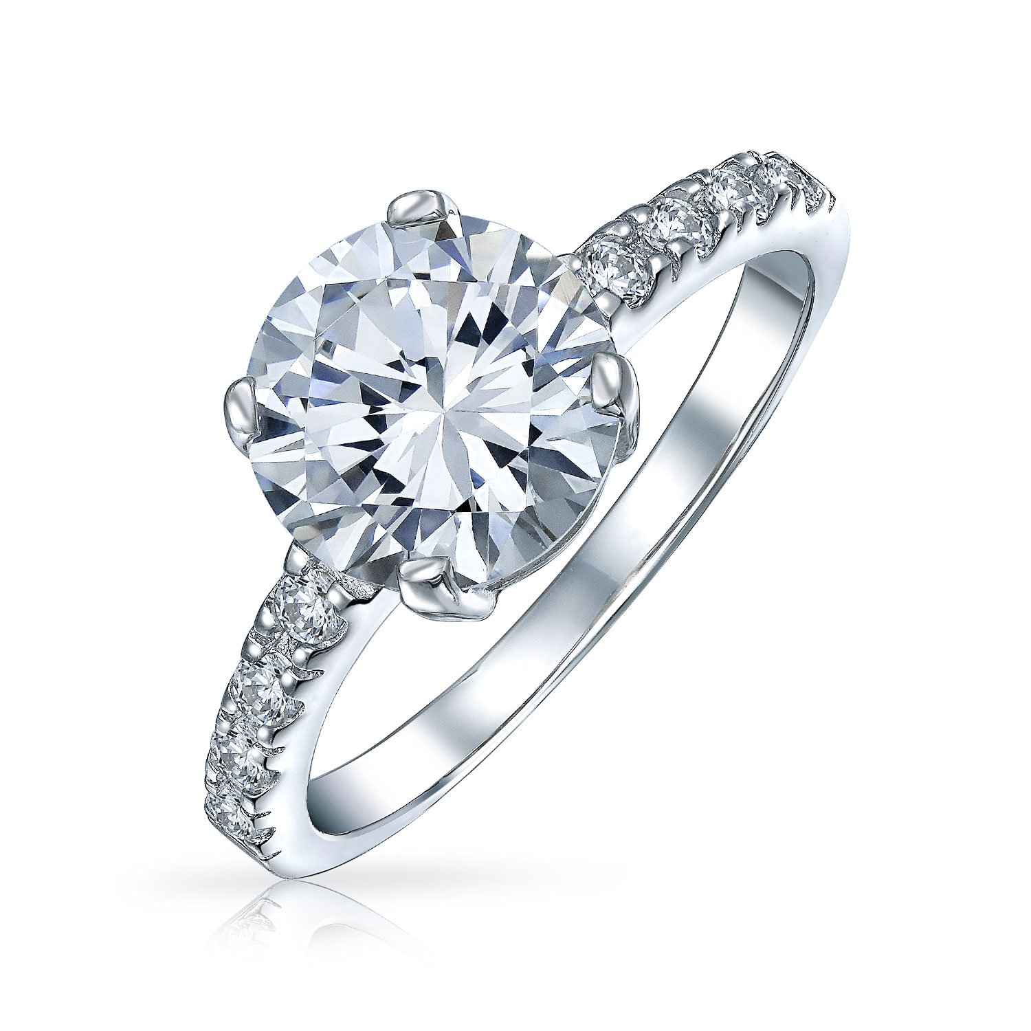 Bling Jewelry Personaliza Promesa Atemporal Anillo de Compromiso Solitario de 1.75CT AAA CZ Corte Brillante Redondo para Mujer Circonita Cúbica Pavé Banda Delgada .925 Plata de Ley Personalizable