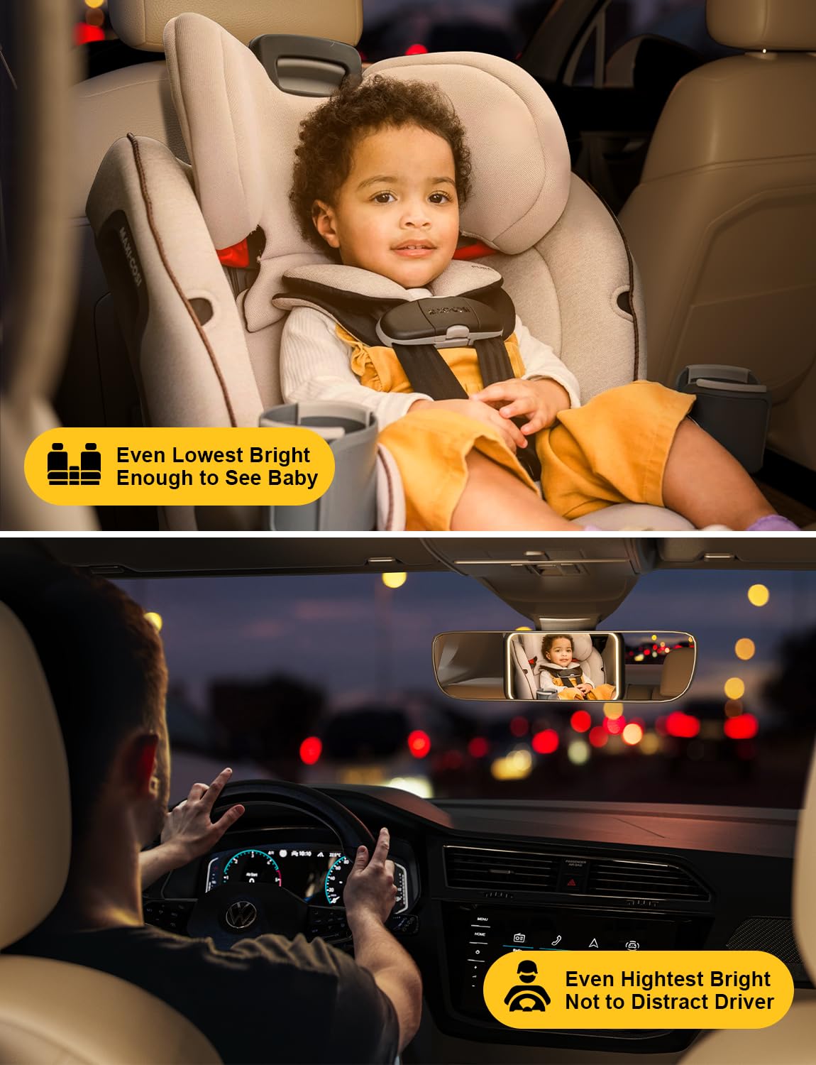 TAZENI Espejo de coche para bebé con luz para bebé, recargable, espejo de bebé para asiento de coche, diseño de clip de gancho con control remoto